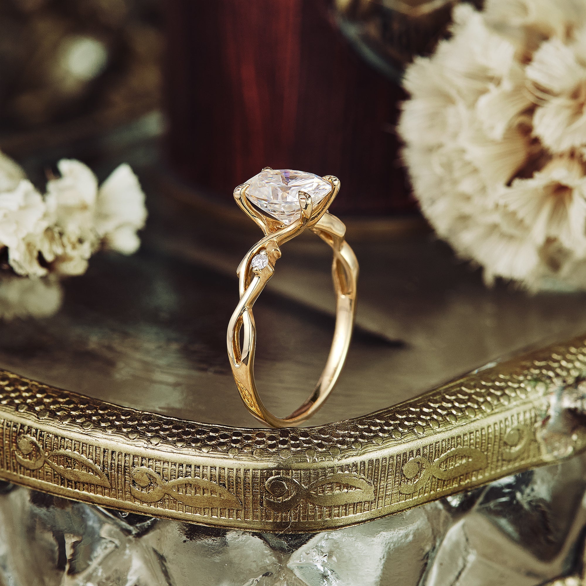 1.5 Carat Lab Grown Diamond Oval Shape E-VS1 Twig Engagement Ring