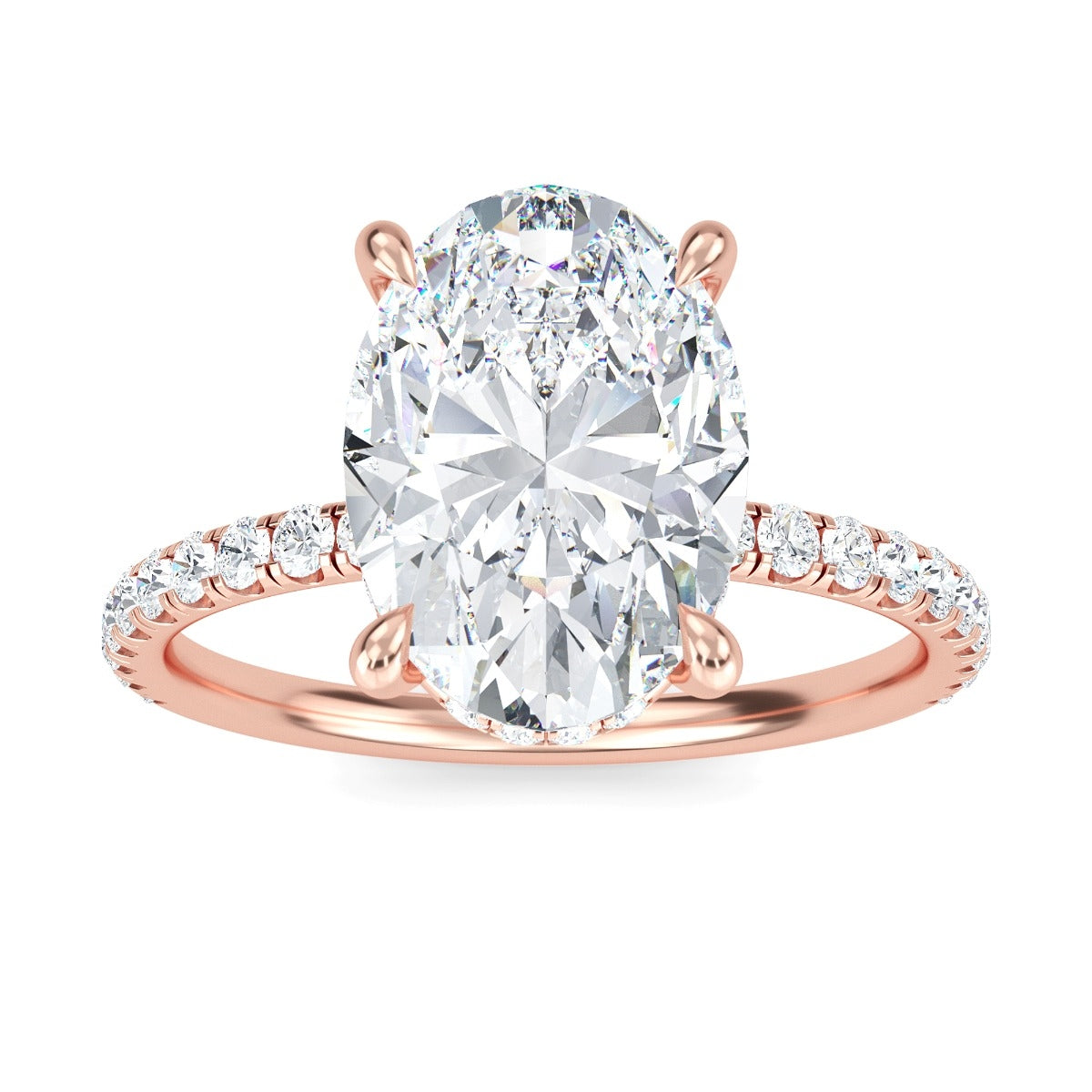 2.70 Carats Oval Shape Moissanite Hidden Halo & Pave Engagement Ring