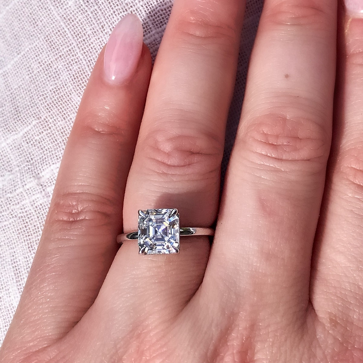 2.65 Carats Asscher Shape Moissanite Solitaire Engagement Ring