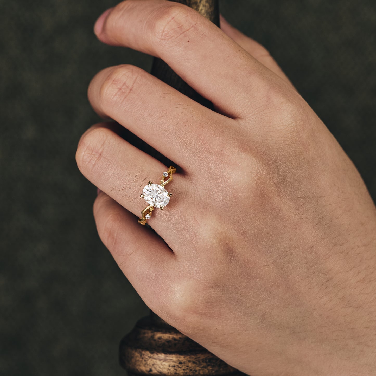 1.5 Carat Lab Grown Diamond Oval Shape E-VS1 Twig Engagement Ring