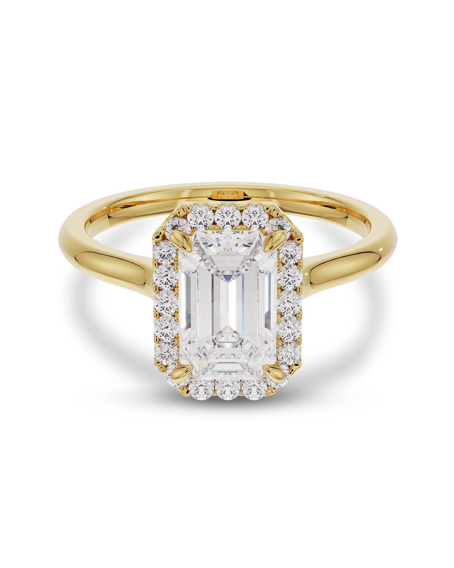 1.30 Carats Emerald Shape Moissanite Halo Engagement Ring