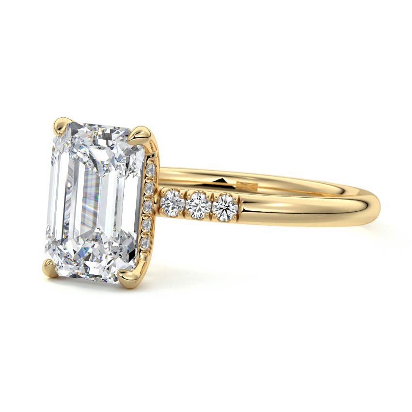 4.0 Carats Lab Grown Diamond Emerald Shape E-VS1 Hidden Halo Engagement Ring