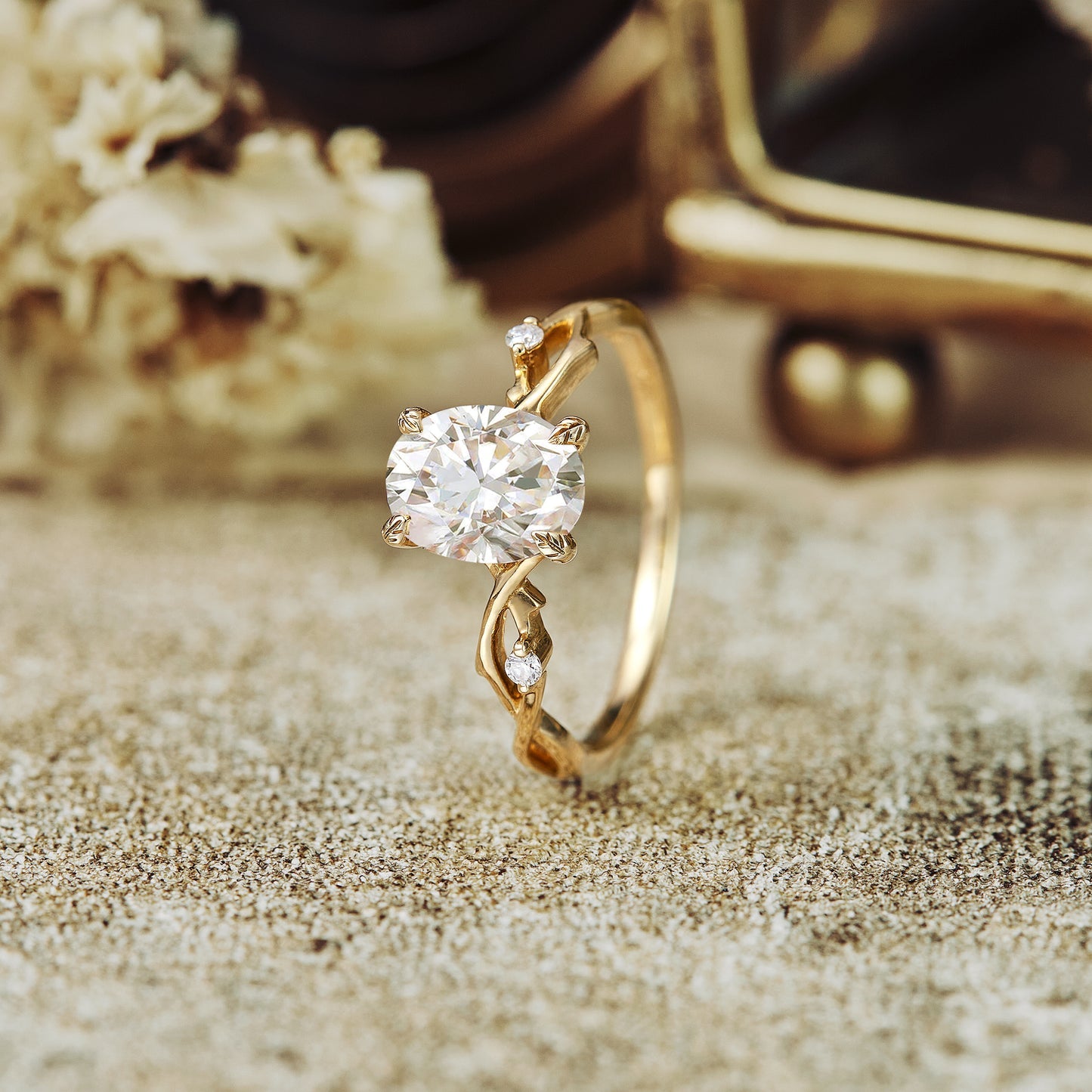 1.5 Carat Lab Grown Diamond Oval Shape E-VS1 Twig Engagement Ring