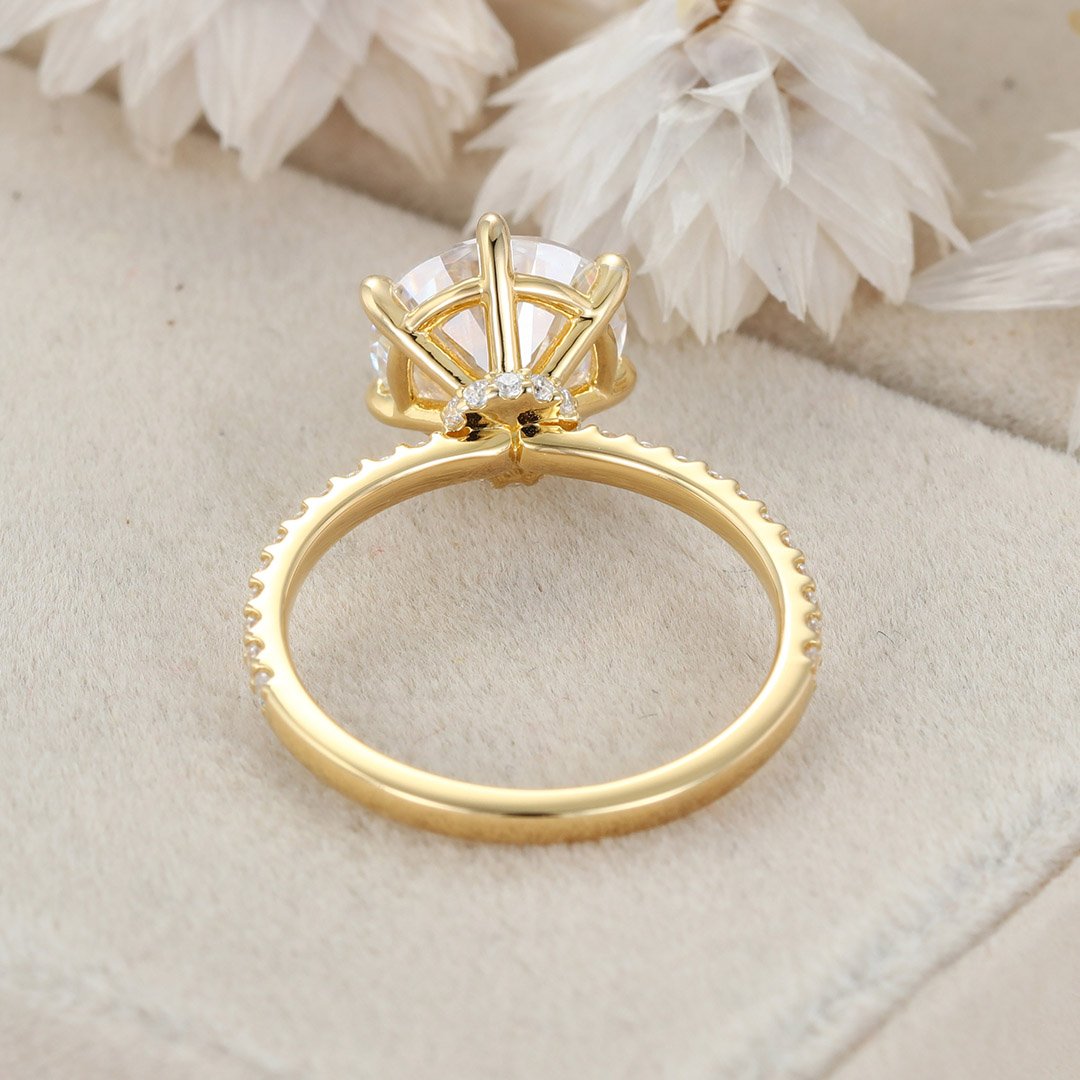 3.0 Carats Round Shape Moissanite Hidden Halo & Pave Engagement Ring