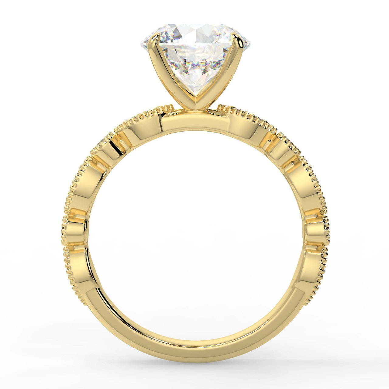 2.0 Carats Round Shape Moissanite Pave Engagement Ring
