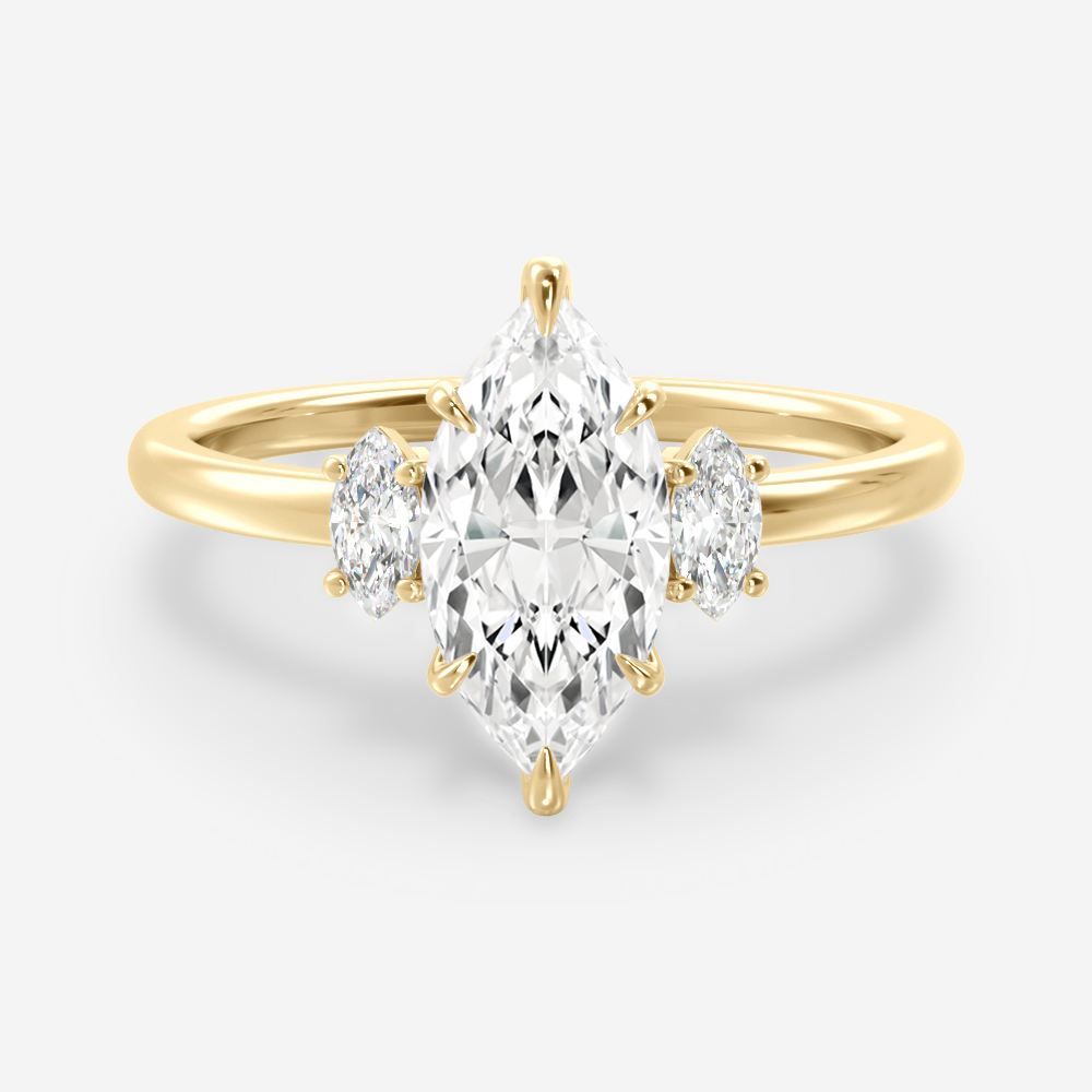 1.0 Carats Marquise Shape Moissanite Three Stone Engagement Ring