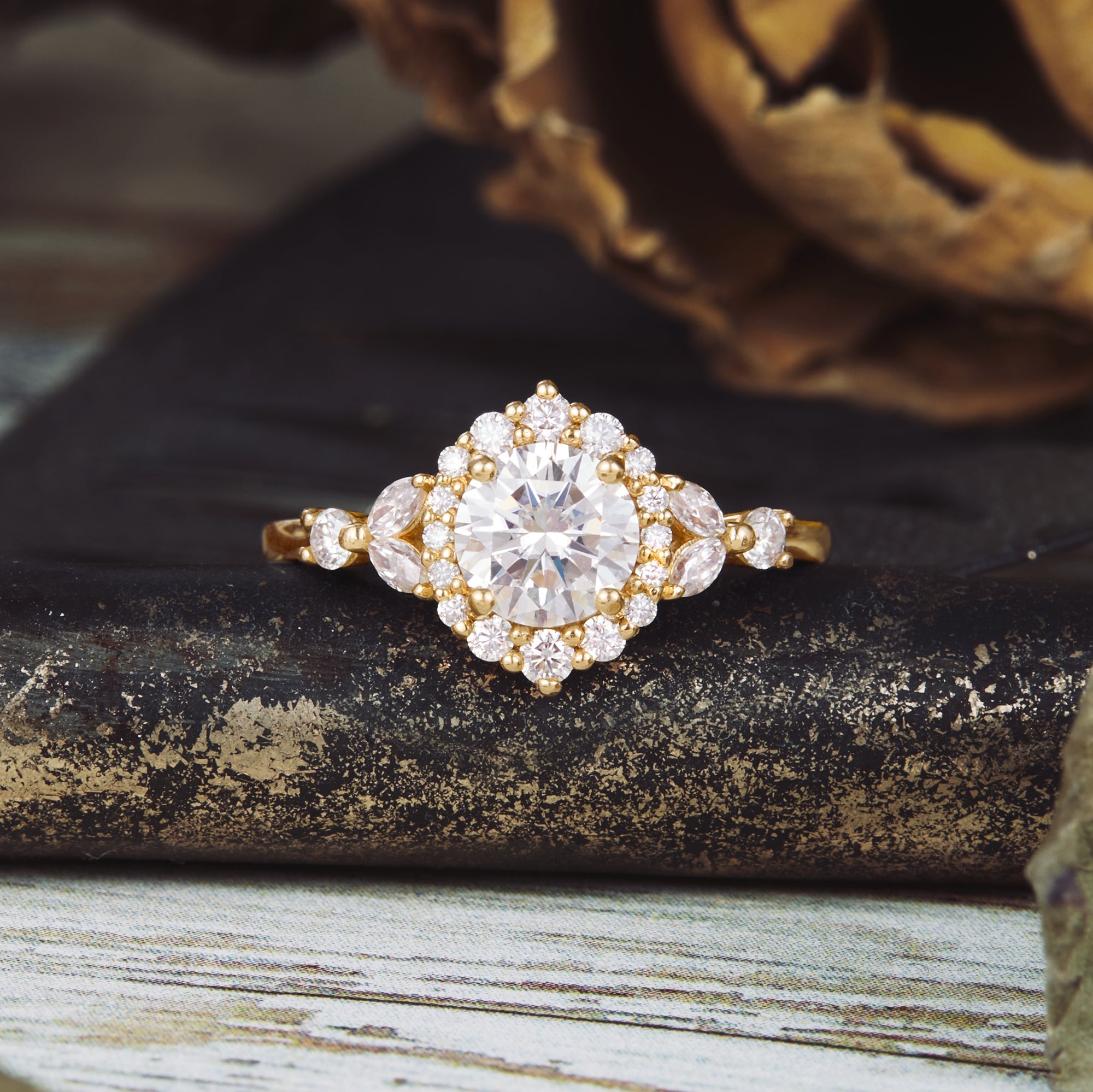 0.8 Carat Lab Grown Diamond Round Shape E-VS1 Cluster Engagement Ring