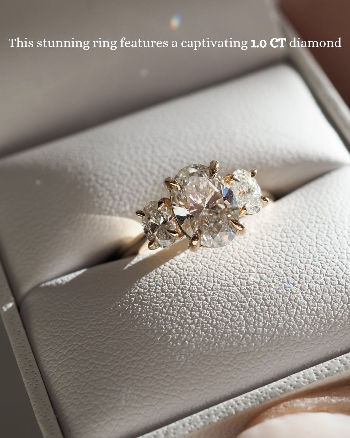 1.0 CT Oval E/VS1 CVD Diamond Three Stone Style Engagement Ring