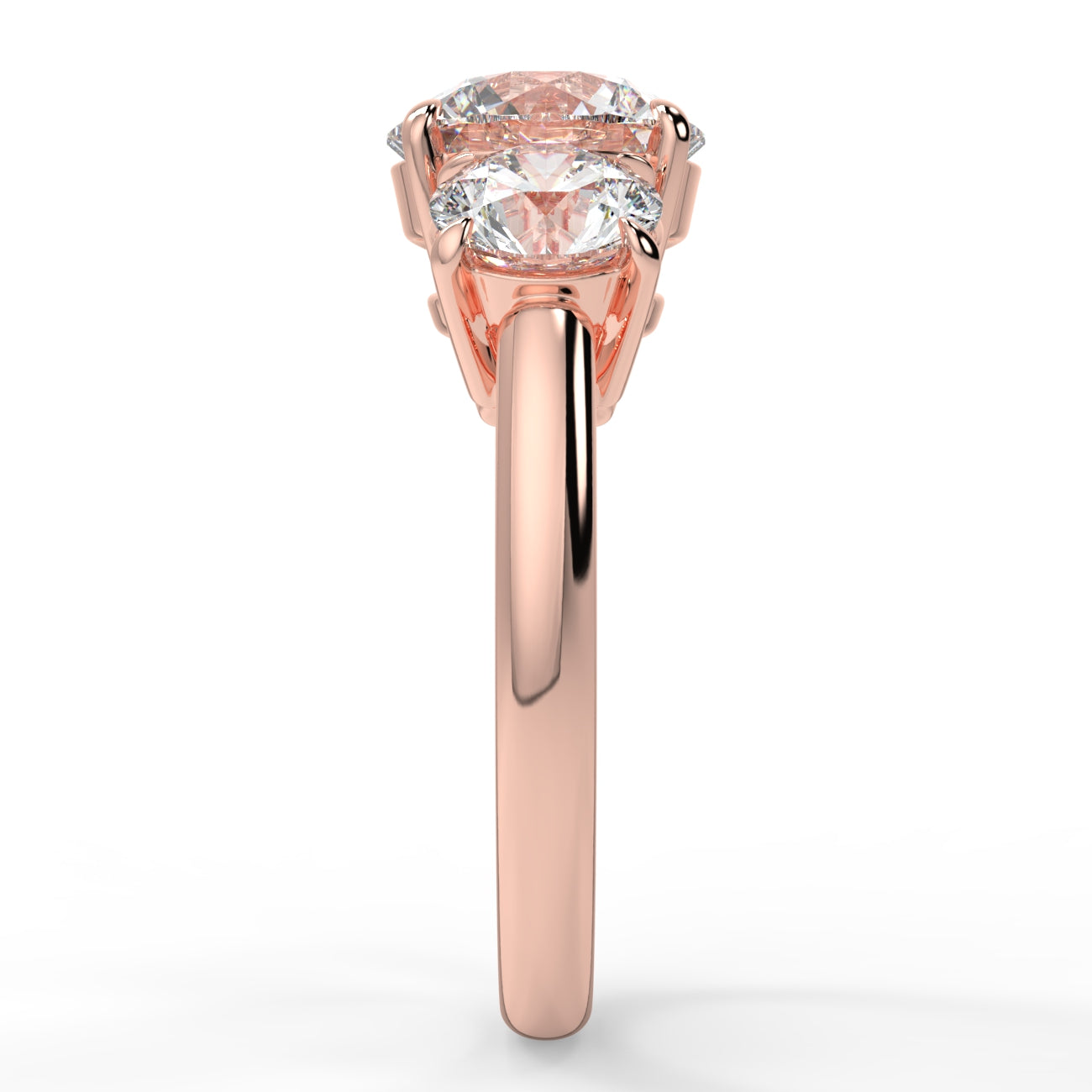0.75 Carats Round Shape Moissanite Three Stone Engagement Ring