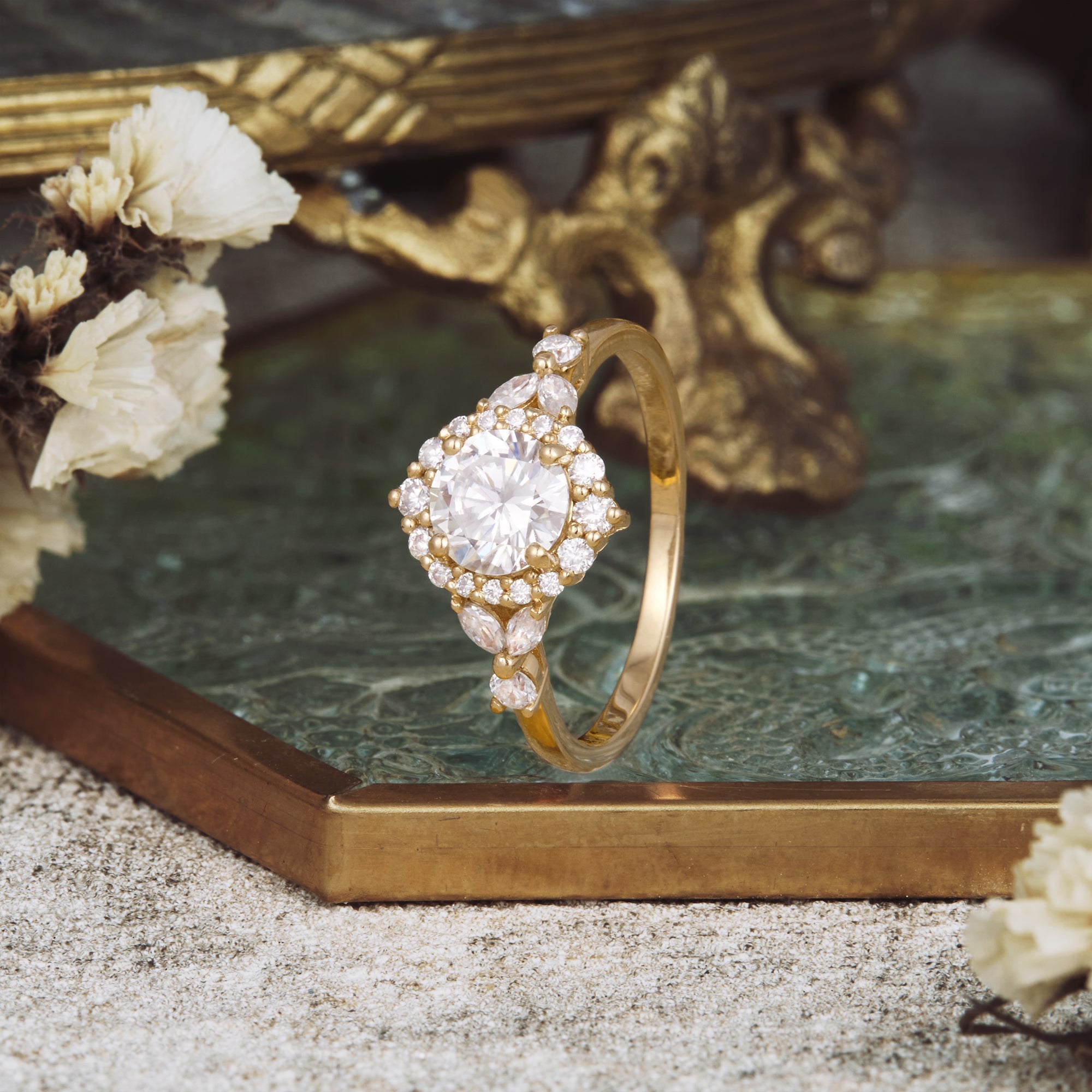 0.8 Carat Lab Grown Diamond Round Shape E-VS1 Cluster Engagement Ring
