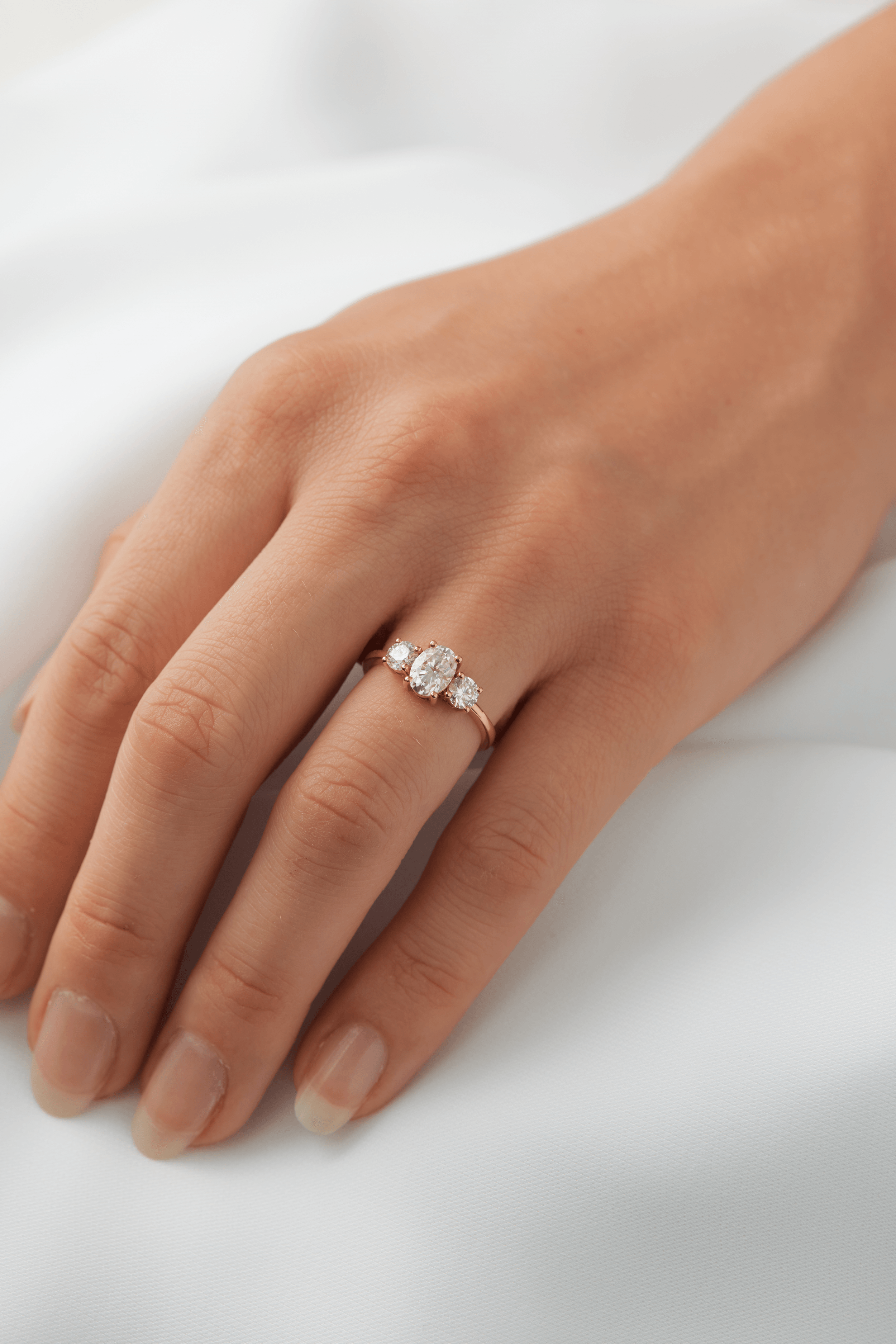 2.0 Carats Oval Shape Moissanite Three Stone Engagement Ring