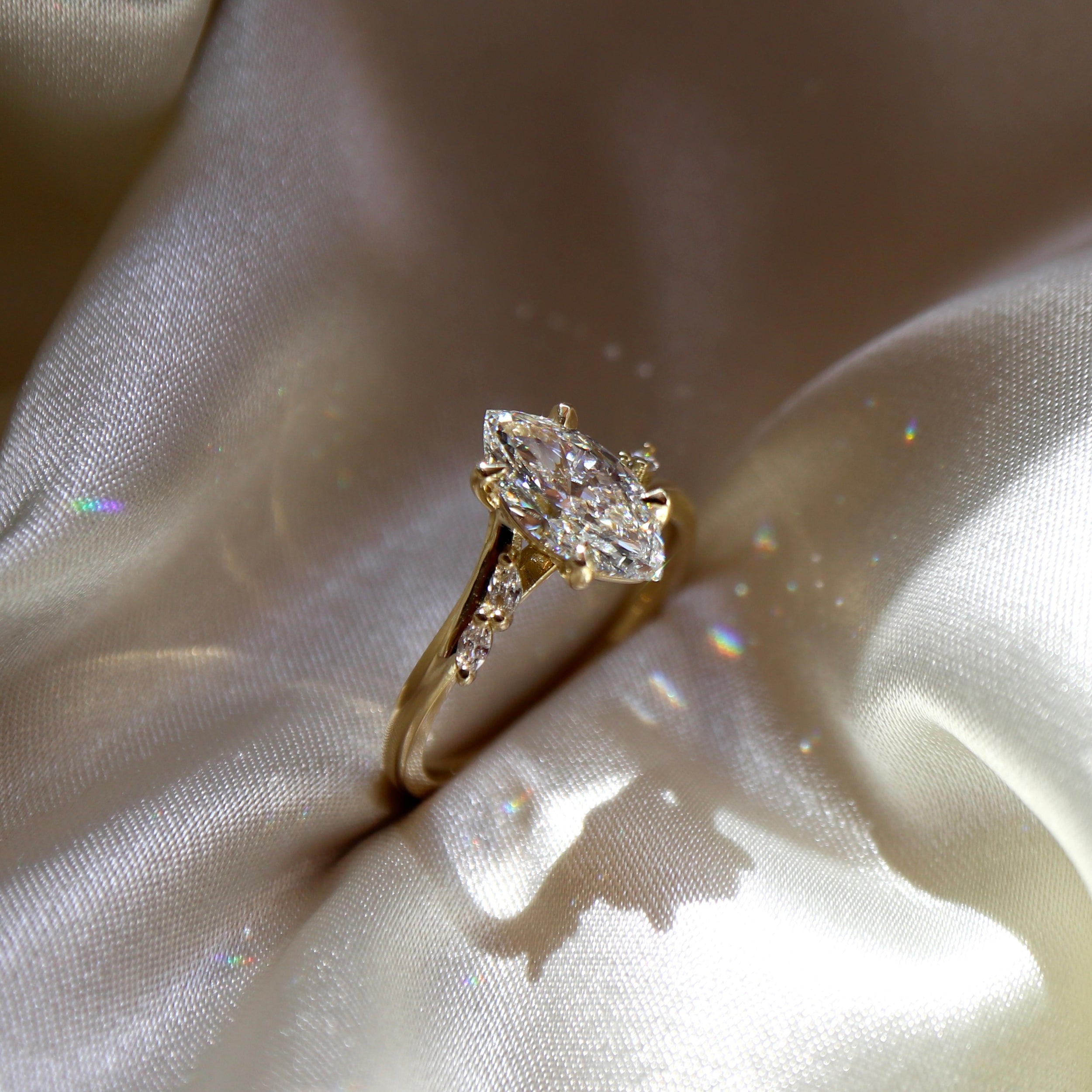 1.0 Carats Marquise Shape Moissanite Cluster Accents Engagement Ring