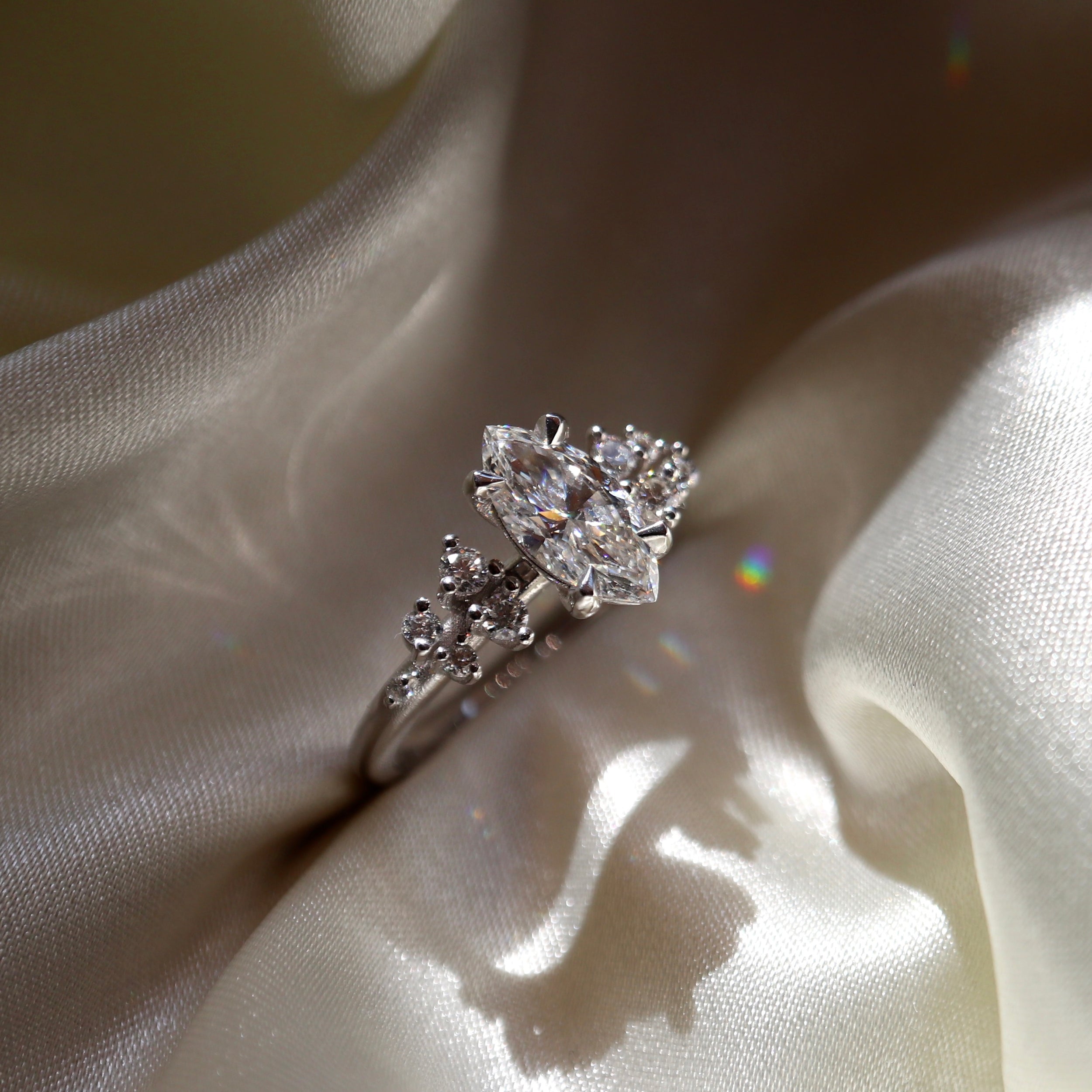 1.0 Carats Marquise Shape Cluster Moissanite Engagement Ring