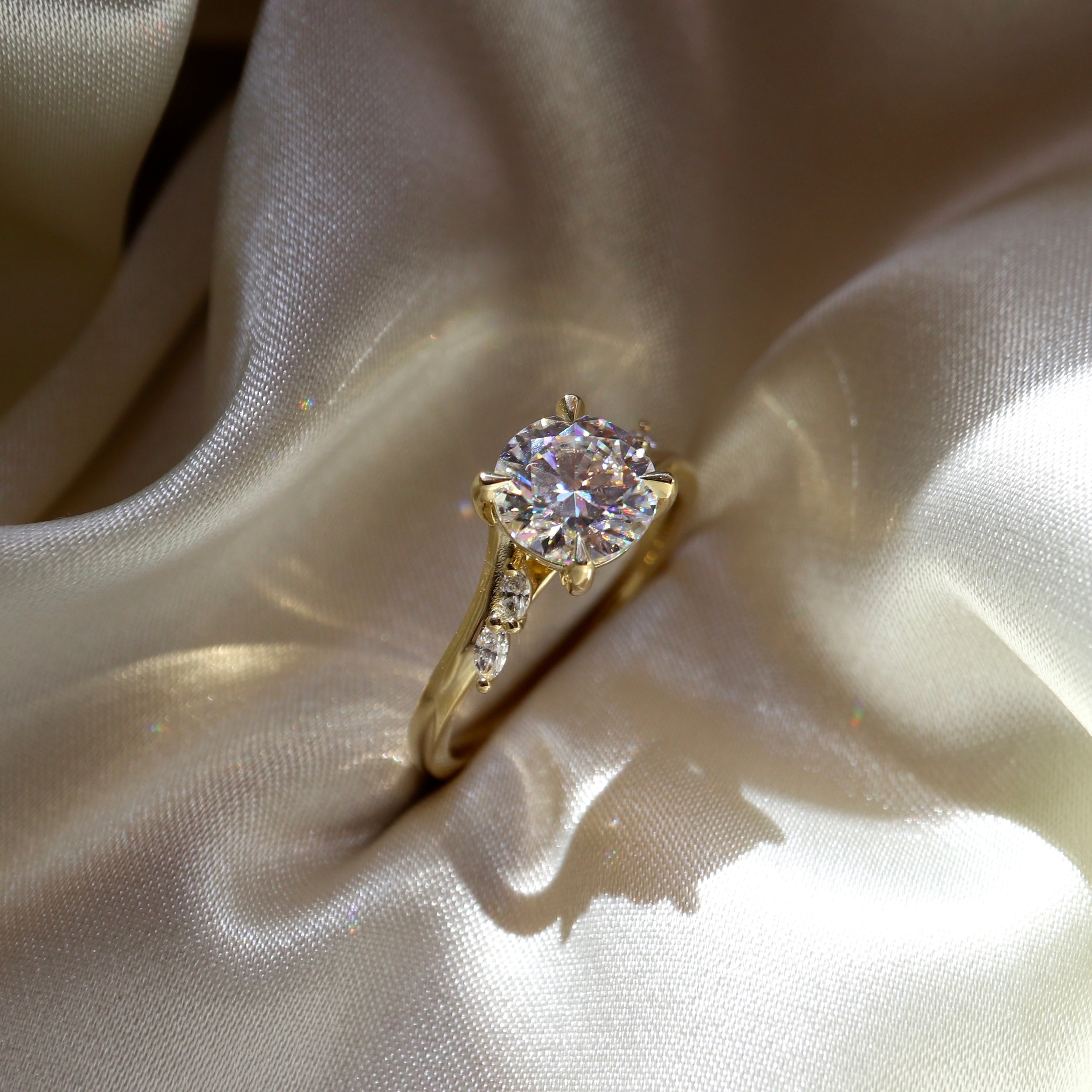 1.0 Carats Round Shape Moissanite Cluster Accents Engagement Ring