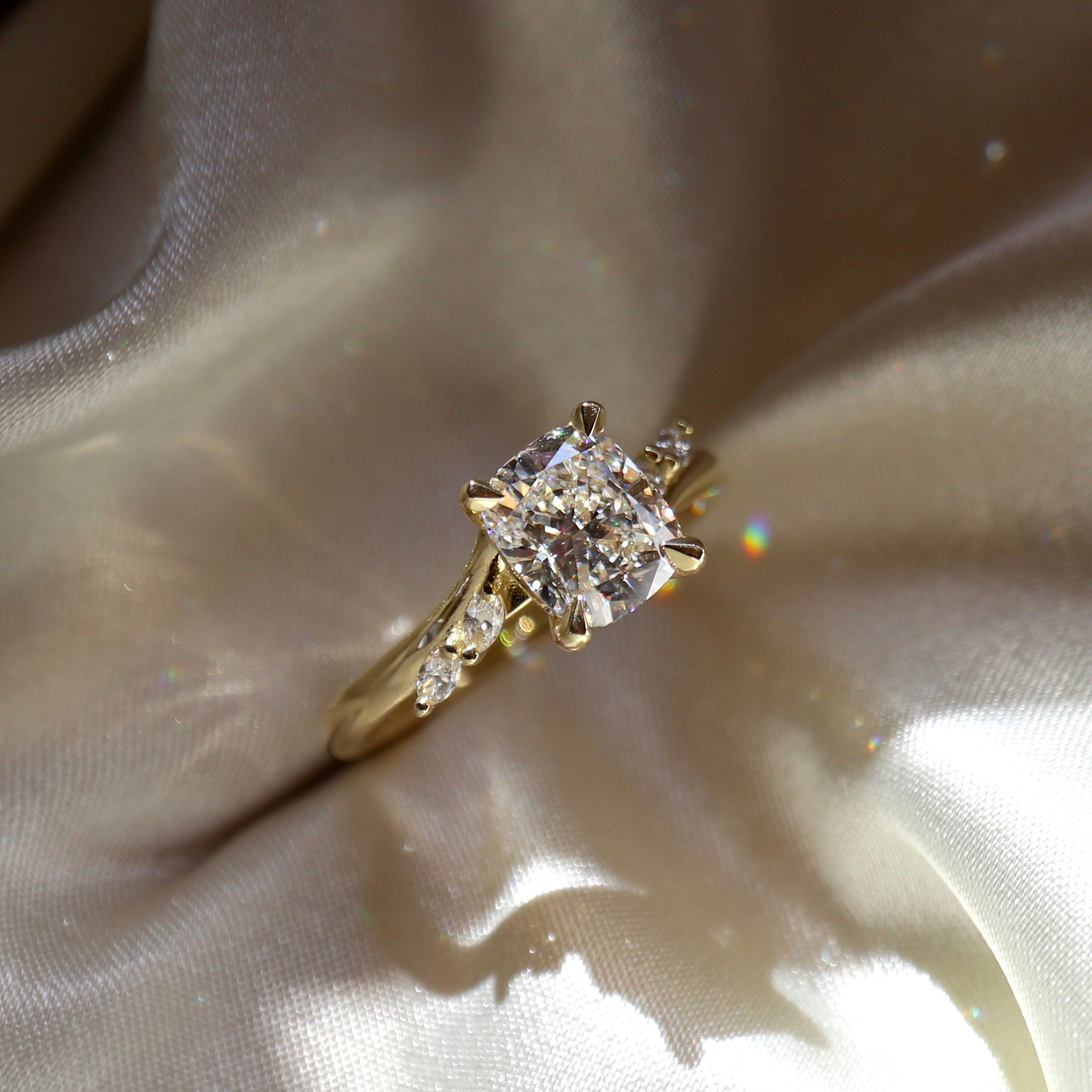 1.10 Carats Elongated Cushion Shape Cluster Moissanite Engagement Ring