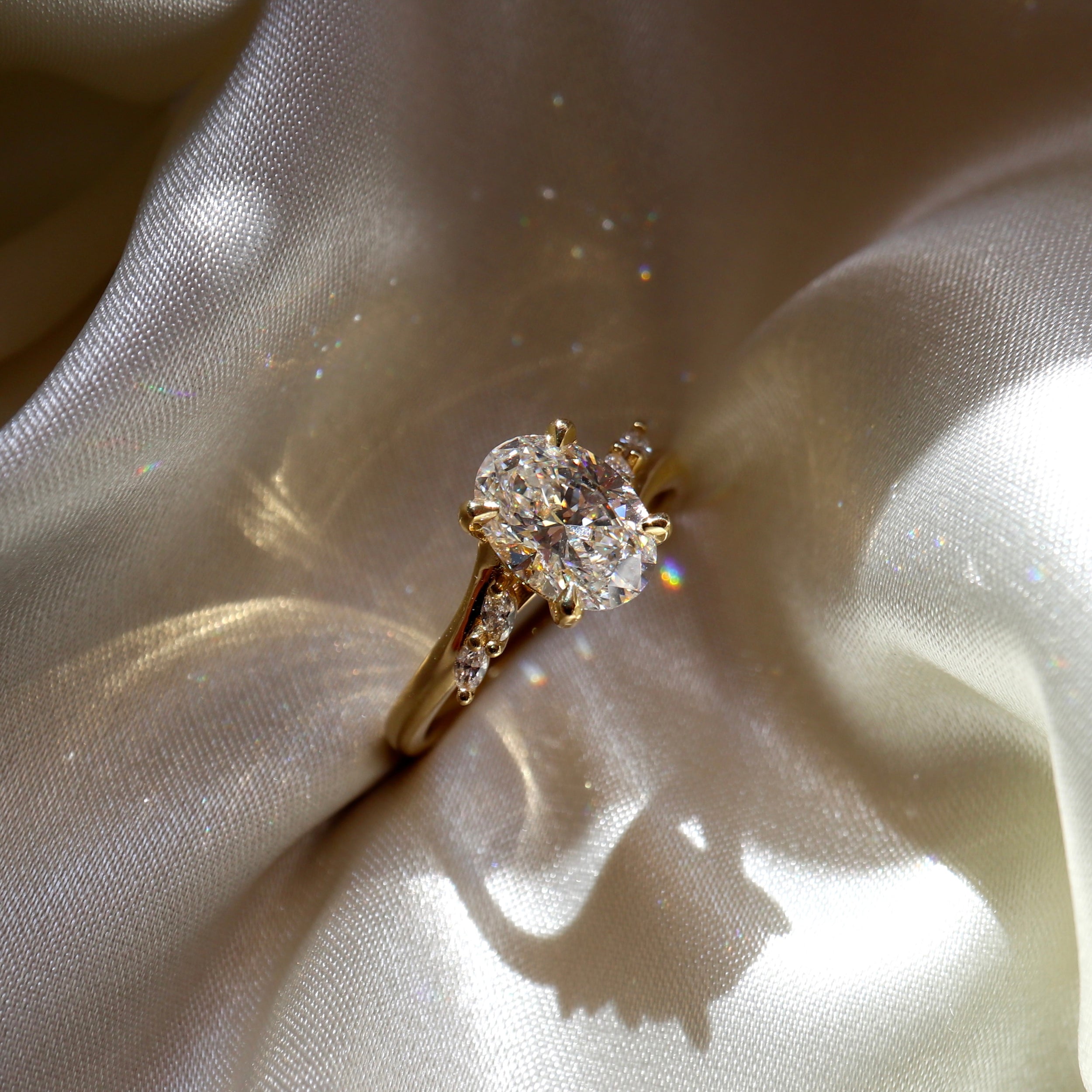 1.30 Carats Oval Shape Moissanite Cluster Engagement Ring