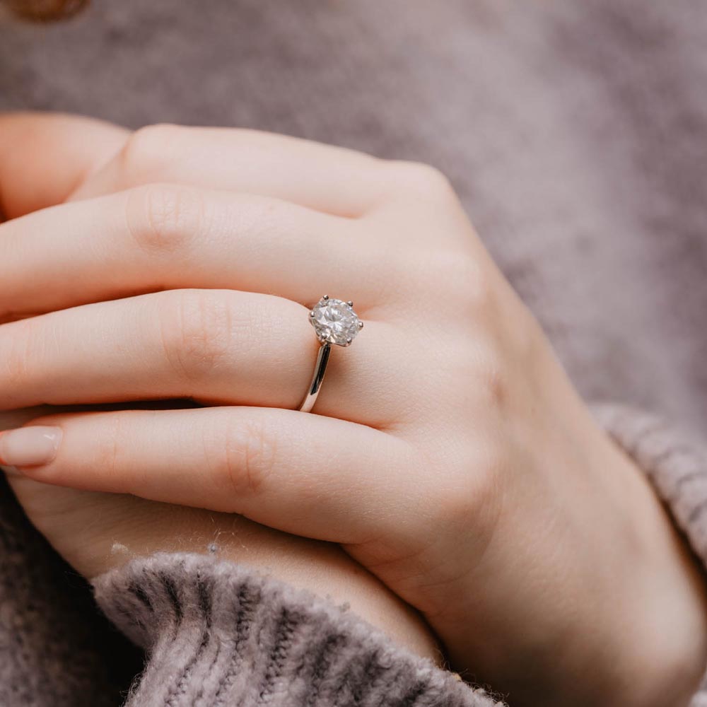 1.25 Carats Round Shape Moissanite Solitaire Engagement Ring