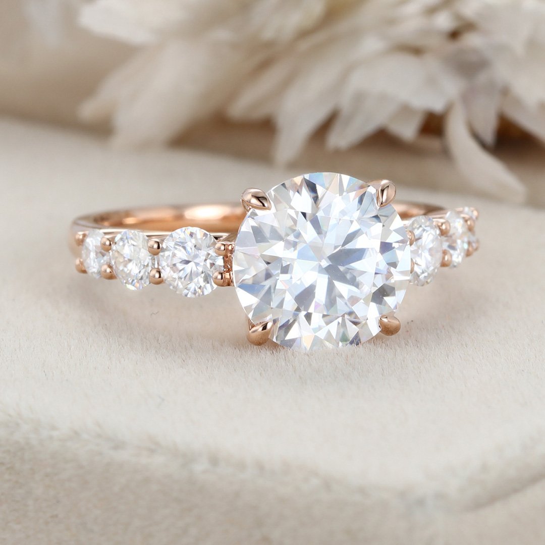 3.0 Carats Round Shape Moissanite Seven Stone Engagement Ring