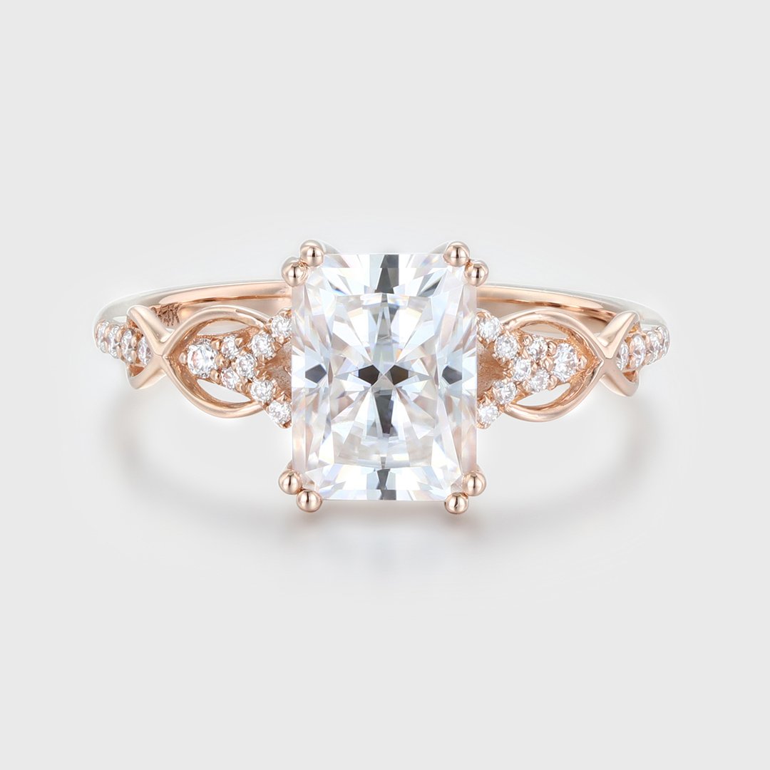 1.80 Carats Radiant Shape Moissanite Vintage Pave Engagement Ring