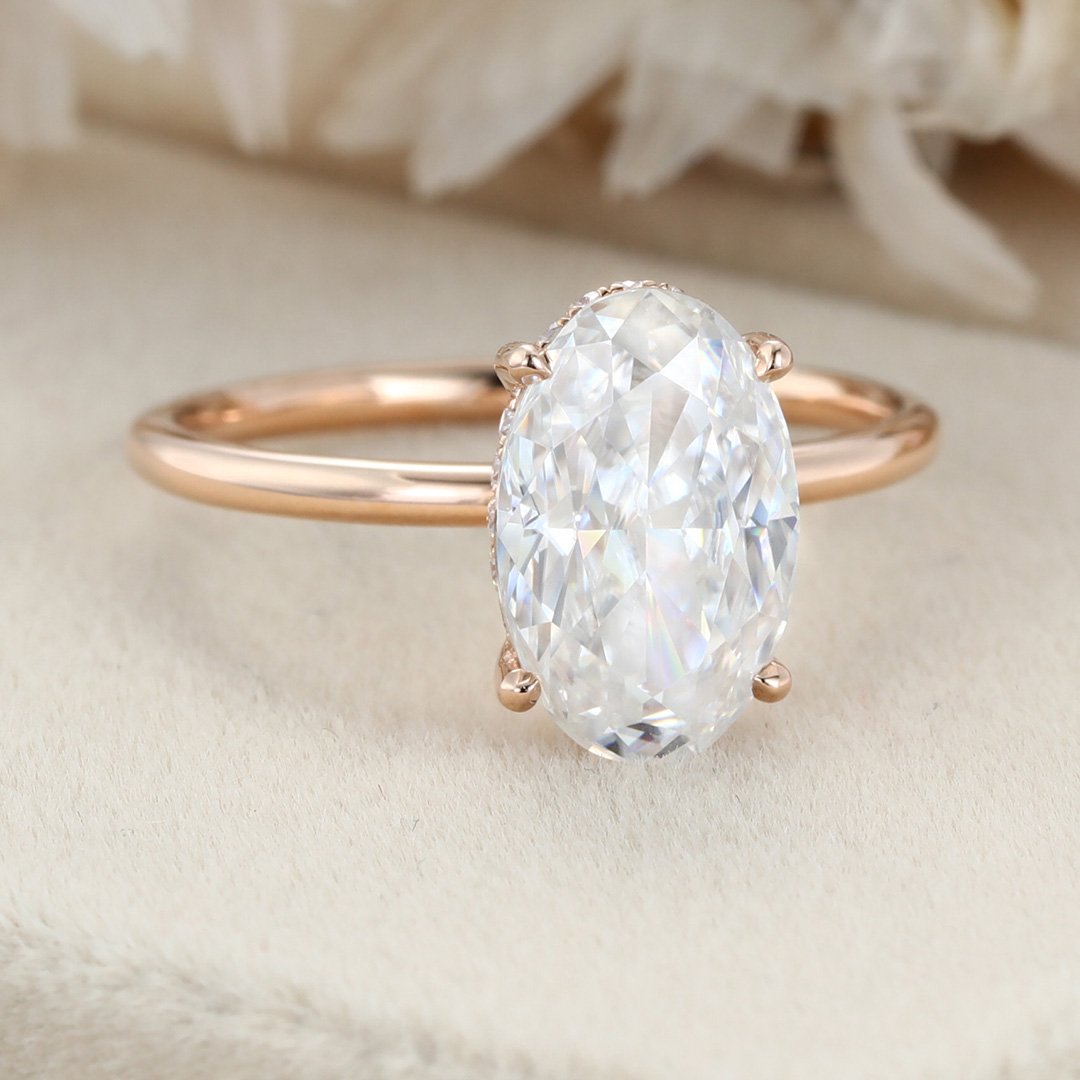 3.0 Carats Oval Shape Moissanite Hidden Halo Engagement Ring