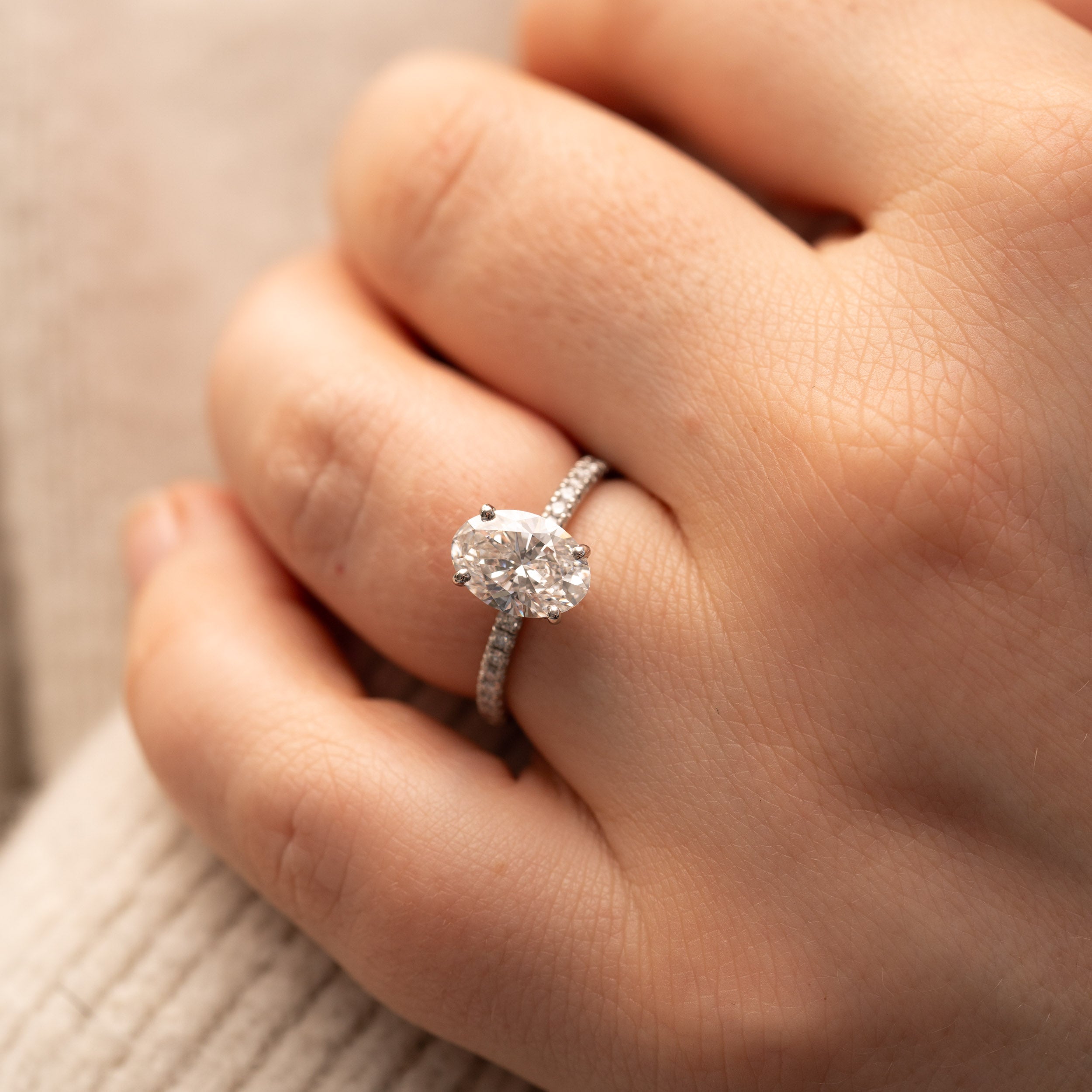 1.39 Carats Oval Shape Moissanite Pave Engagement Ring