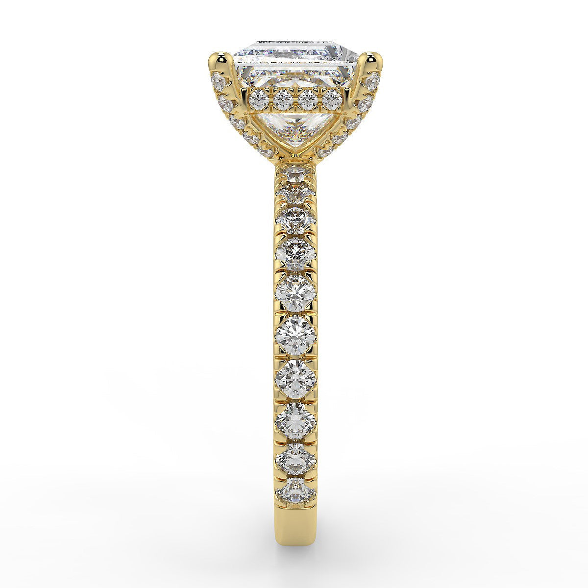 2.20 Carats Princess Shape Moissanite Hidden Halo & Pave Engagement Ring