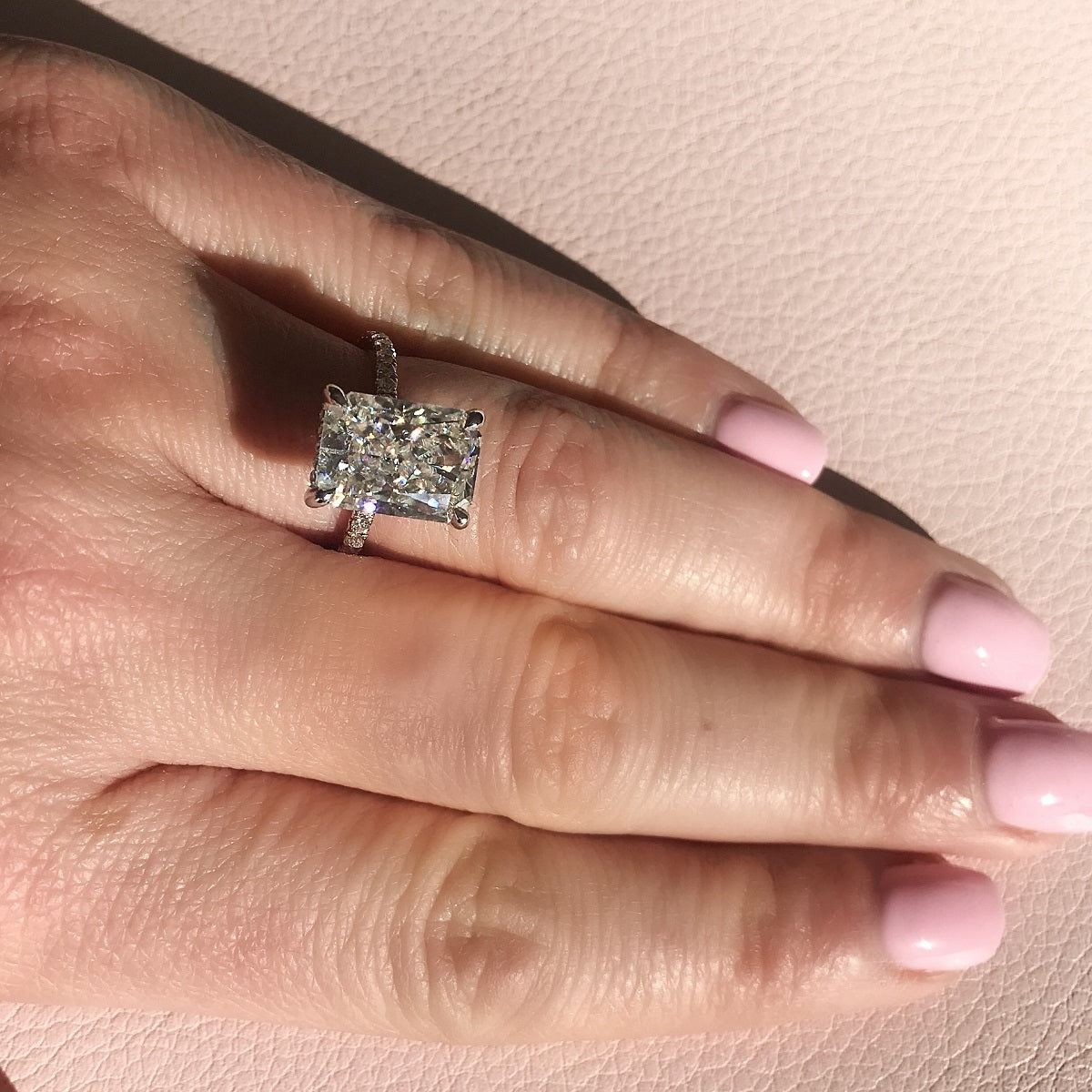 5.60 Carats Radiant Shape Moissanite Hidden Halo & Pave Engagement Ring