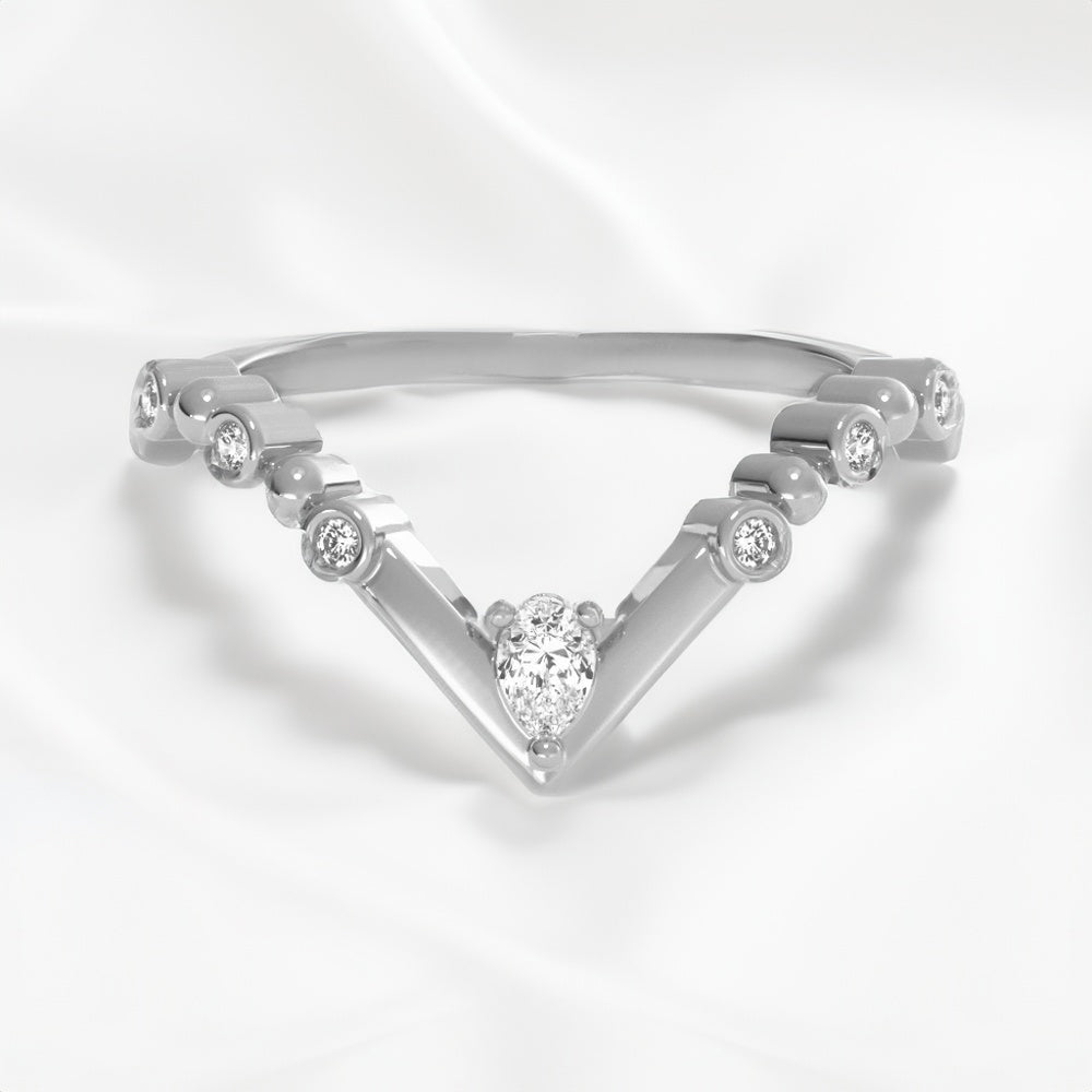 0.12 Carats Moissanite Round & Pear Shape V Shape Wedding Band