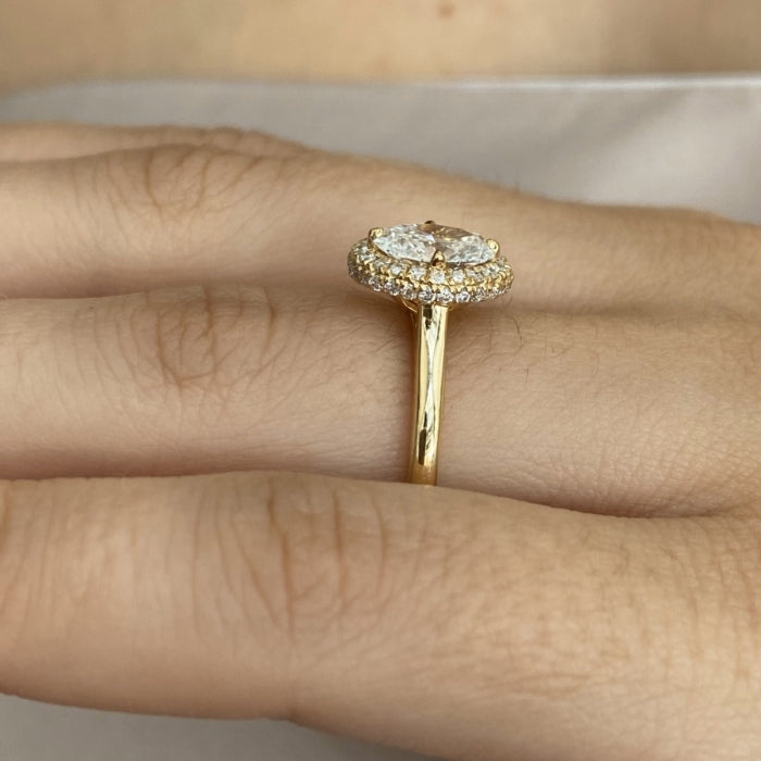 1.0 Carats Oval Shape Moissanite Halo Engagement Ring