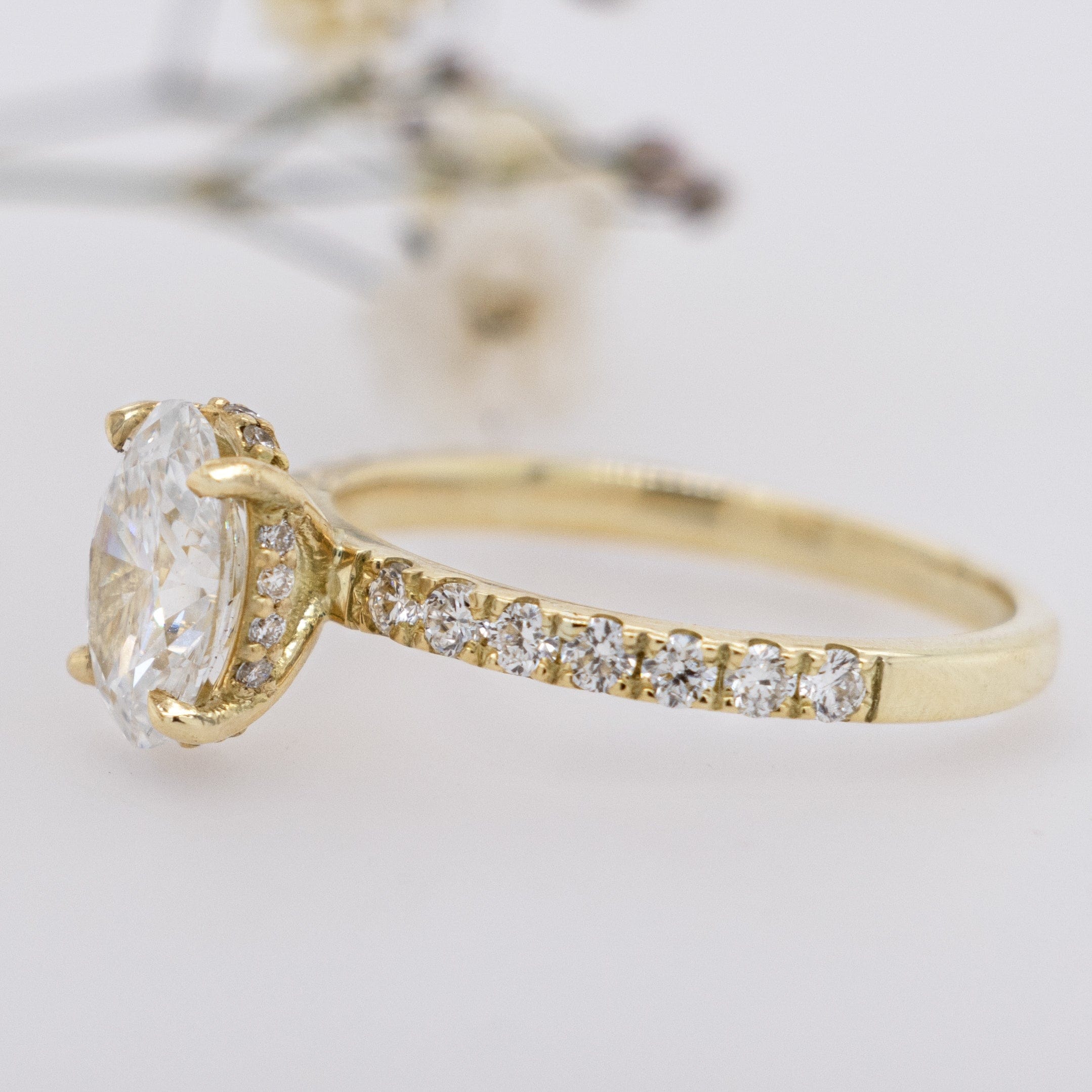 1.01 Carats Oval Shape Moissanite Hidden Halo Pave Engagement Ring