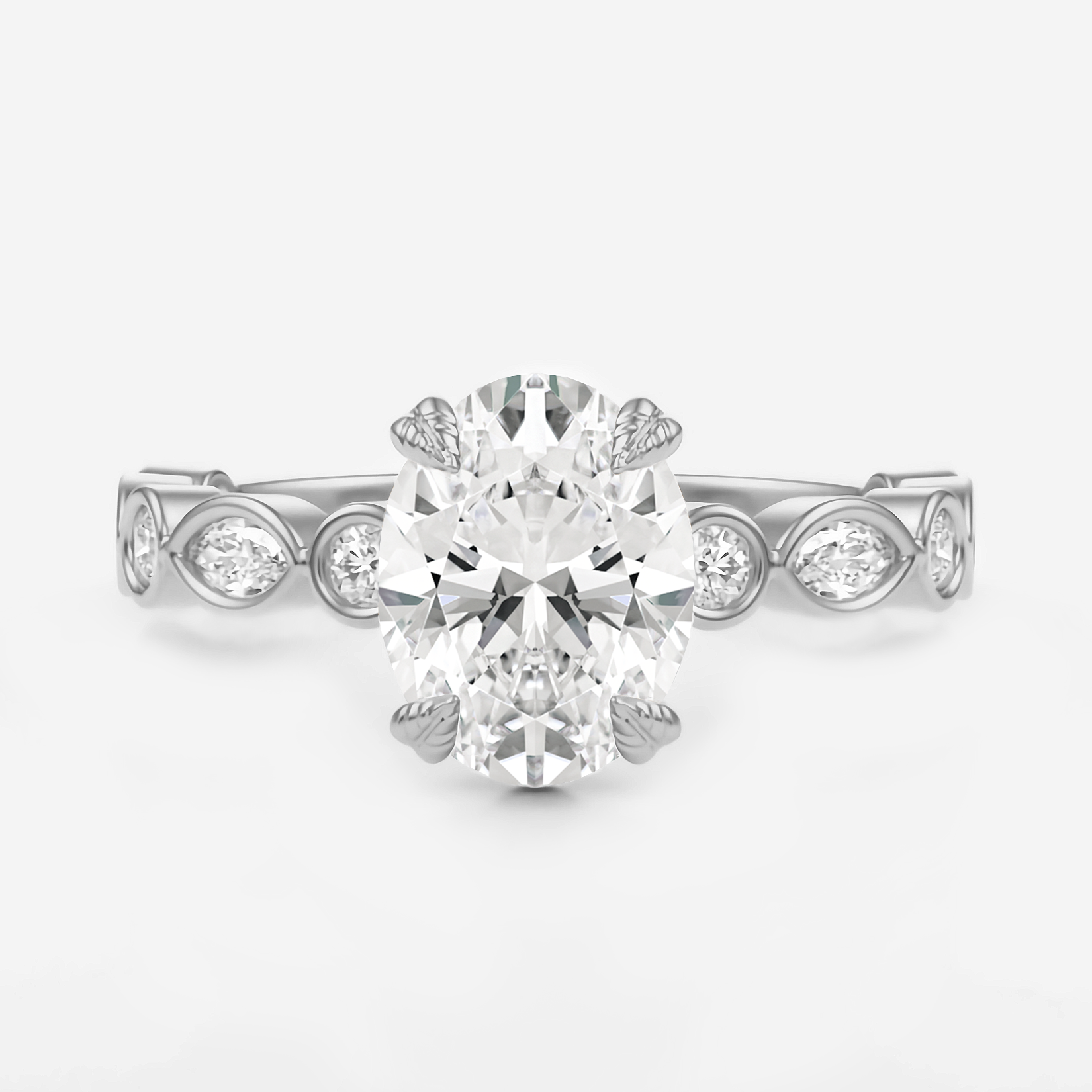 2.10 Carats Oval Shape Moissanite Pave Engagement Ring