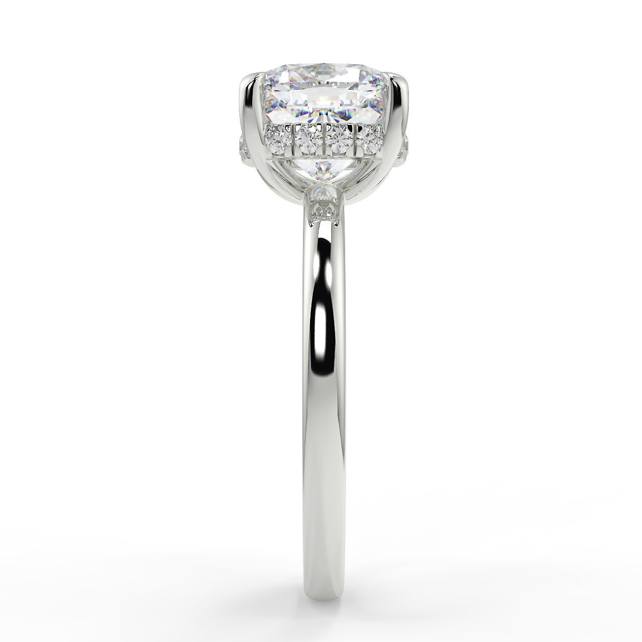 2.20 Carats Cushion Shape Moissanite Hidden Halo Engagement Ring