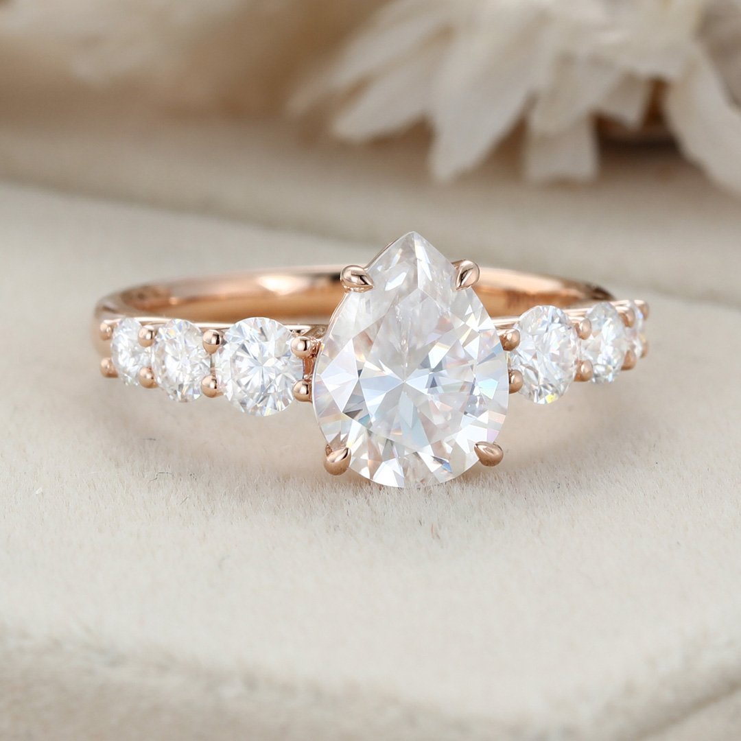 2.0 Carats Pear Shape Moissanite Pave Engagement Ring