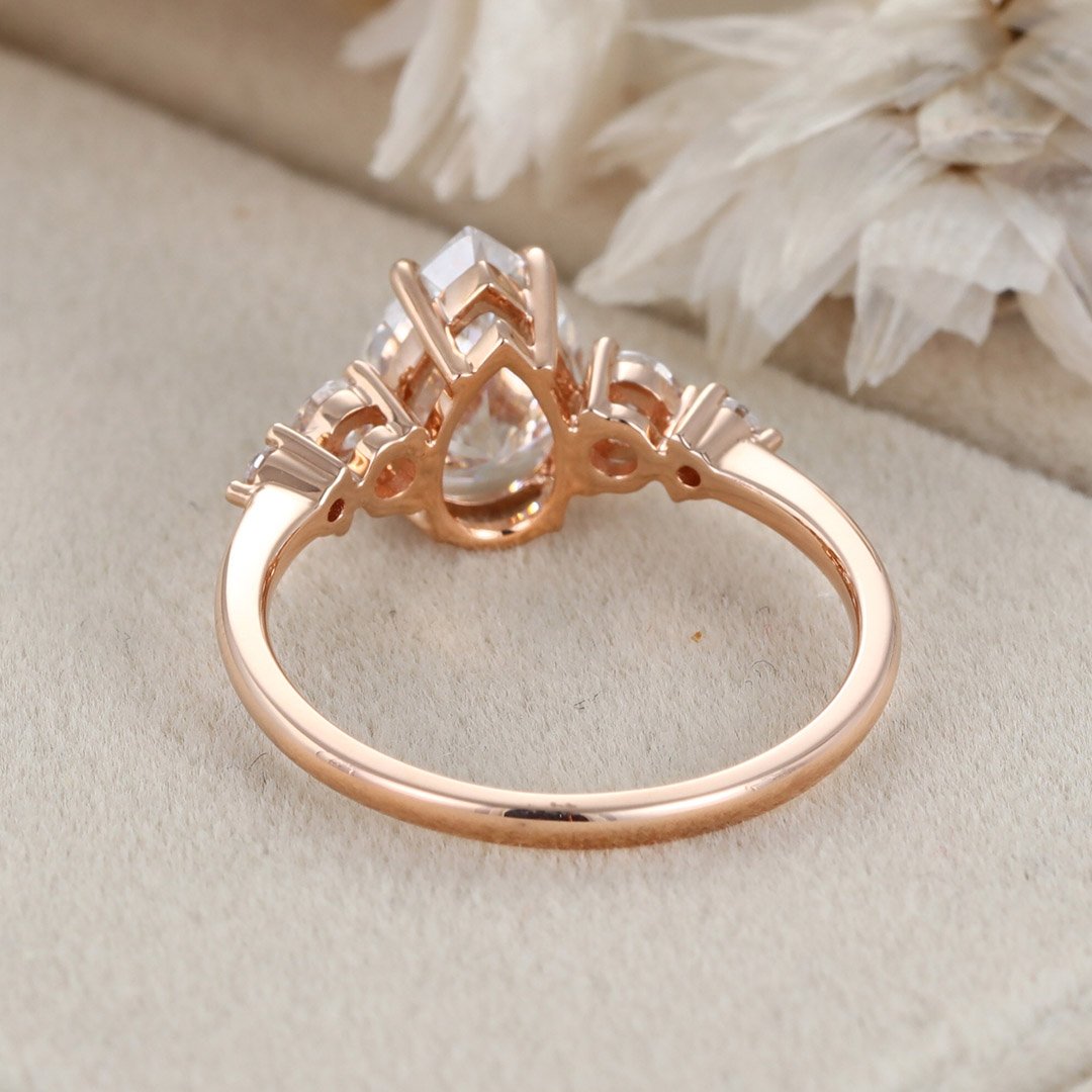 2.0 Carats Pear Shape Moissanite Five Stone Engagement Ring