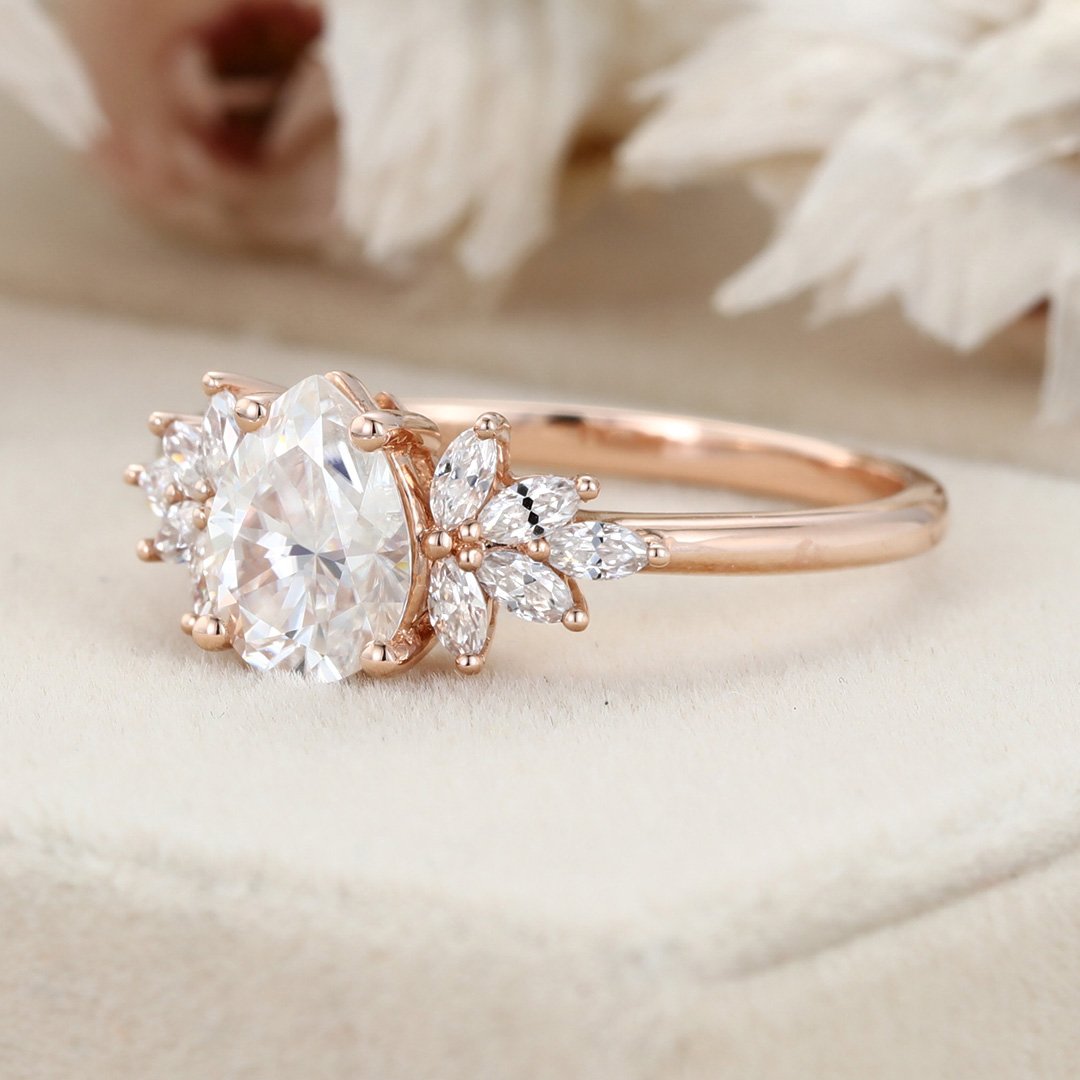 1.50 Carats Pear Shape Moissanite Cluster Engagement Ring