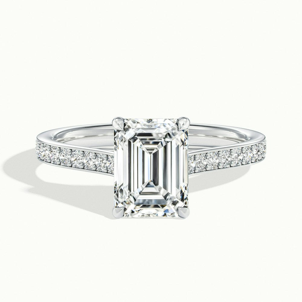 1.0 Carats Lab Grown Diamond Emerald Shape E-VS1 Pave Engagement Ring
