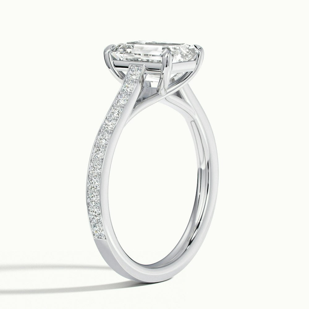 1.0 Carats Lab Grown Diamond Emerald Shape E-VS1 Pave Engagement Ring