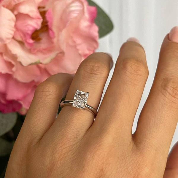 1.75 Carats Radiant Shape Moissanite Solitaire Engagement Ring