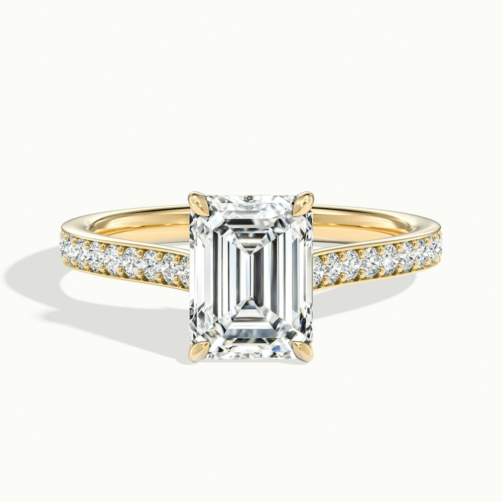 1.0 Carats Lab Grown Diamond Emerald Shape E-VS1 Pave Engagement Ring