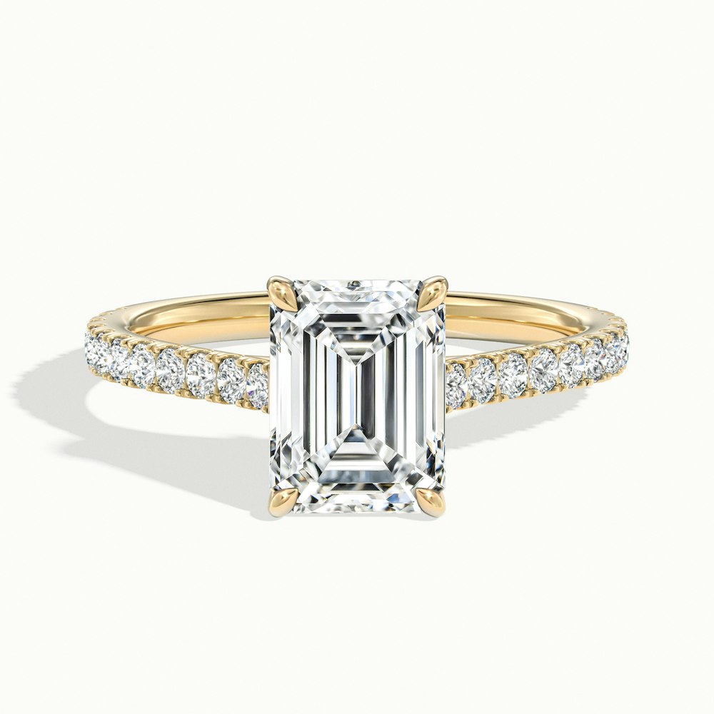 1.0 Carats Lab Grown Diamond Emerald Shape E-VS1 Pave Engagement Ring