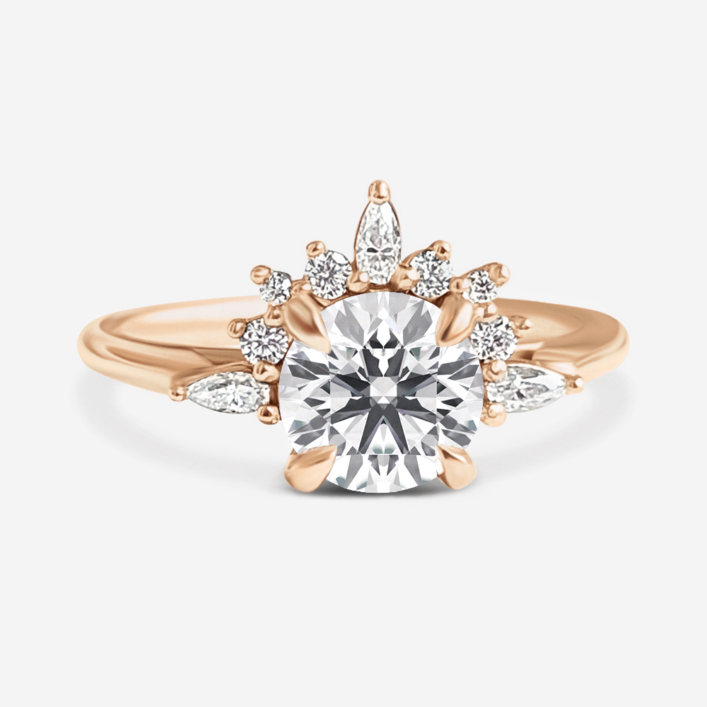 1.0 Carats Round Shape Moissanite Cluster Engagement Ring