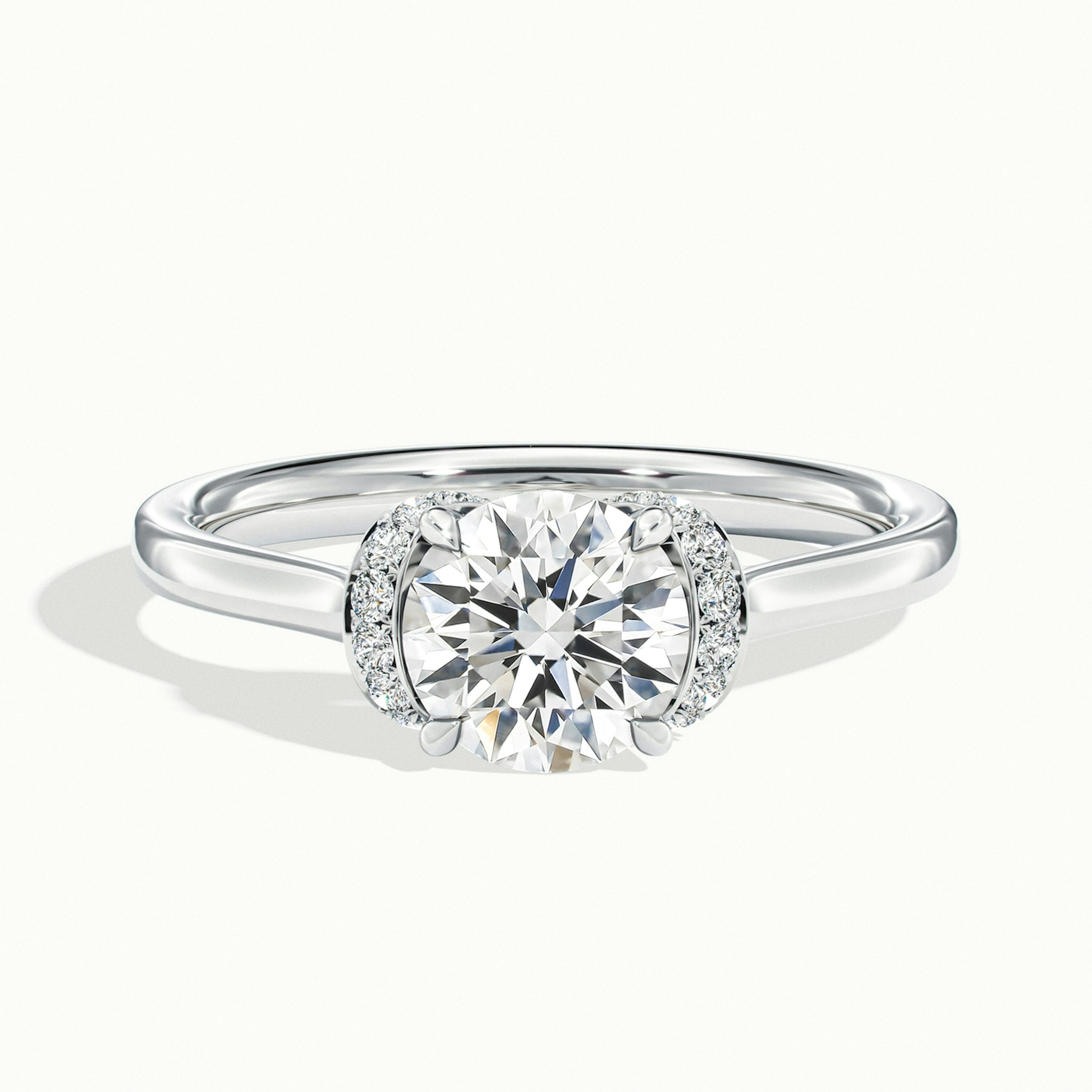 1.0 Carats Lab Grown Diamond Round Shape E-VS1 Half Halo Engagement Ring