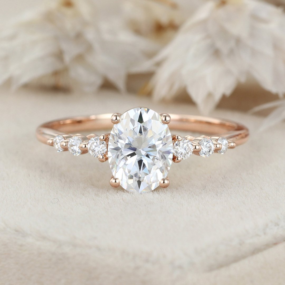 1.50 Carats Oval Shape Moissanite Seven Stone Engagement Ring