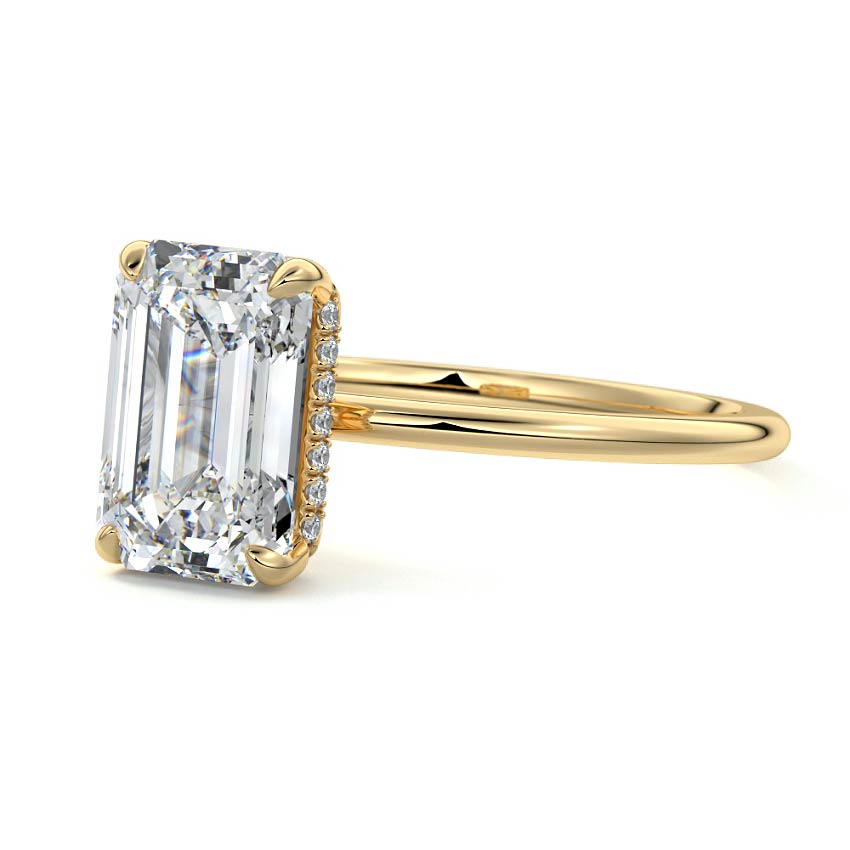 3.0 Carats Lab Grown Diamond Emerald Shape E-VS1 Hidden Halo Engagement Ring