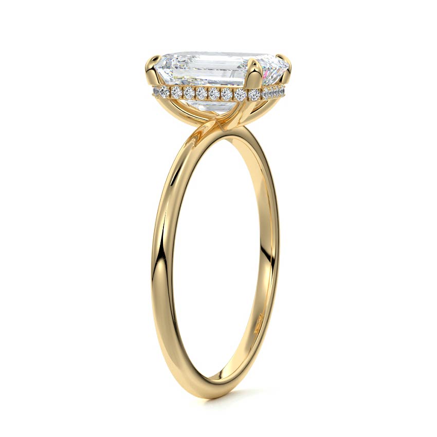 3.0 Carats Lab Grown Diamond Emerald Shape E-VS1 Hidden Halo Engagement Ring