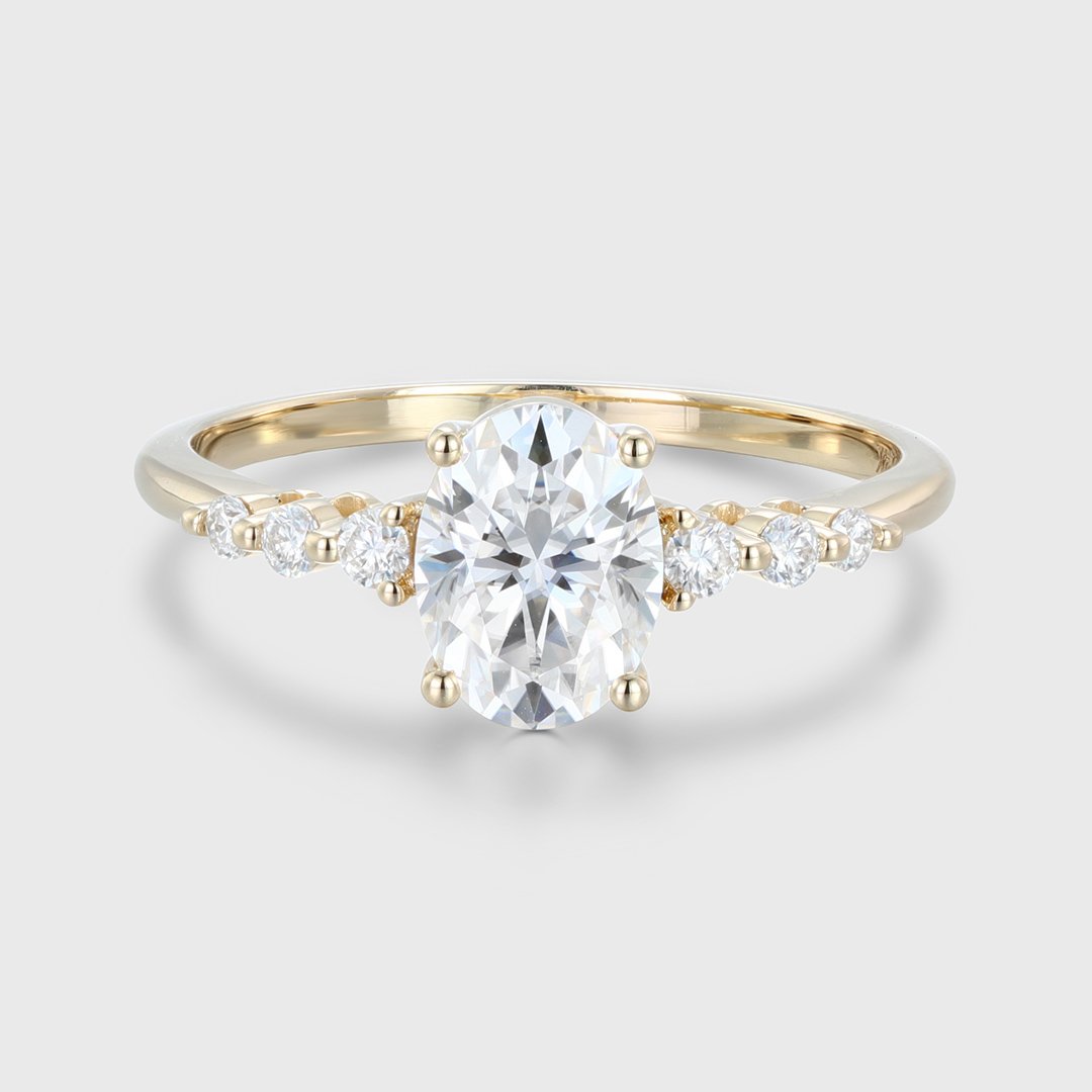 1.50 Carats Oval Shape Moissanite Seven Stone Engagement Ring