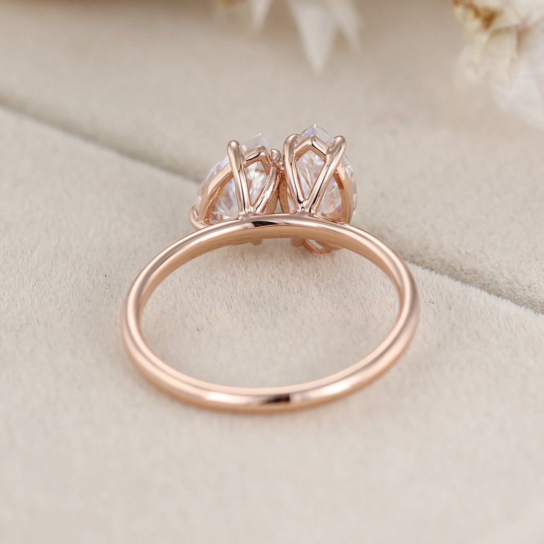 2.0 Carats Pear & Marquise Shape Moissanite Two Stone Engagement Ring