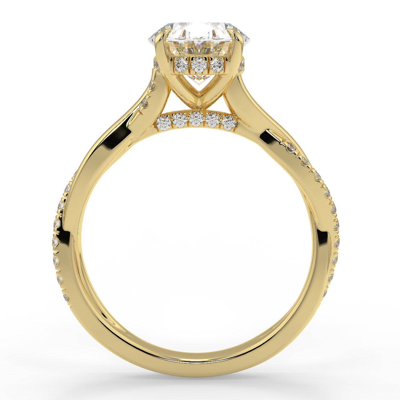 2.30 Carats Oval Shape Moissanite Hidden Halo & Pave Engagement Ring