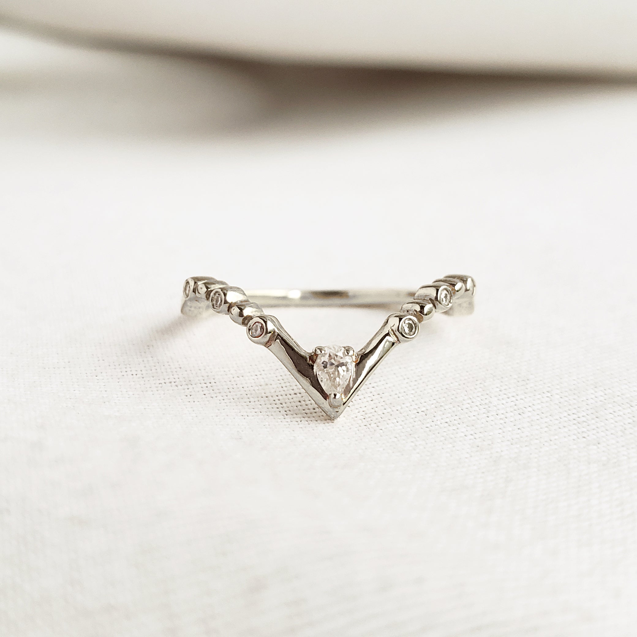 0.12 Carats Moissanite Round & Pear Shape V Shape Wedding Band