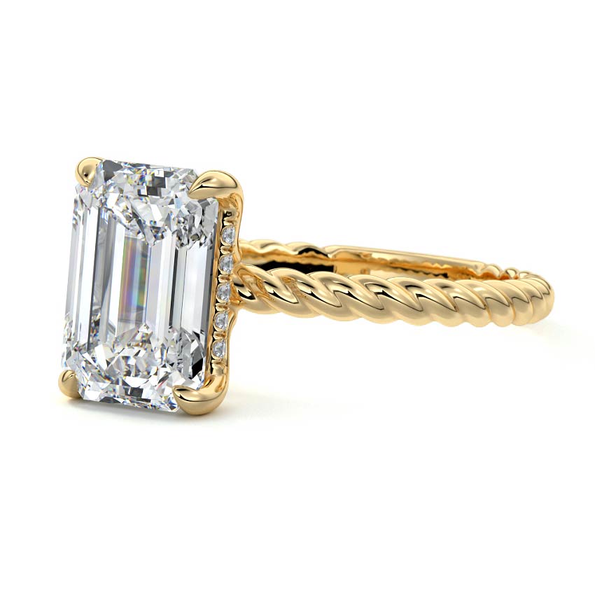 4.50 Carats Lab Grown Diamond Emerald Shape E-VS1 Hidden Halo Engagement Ring